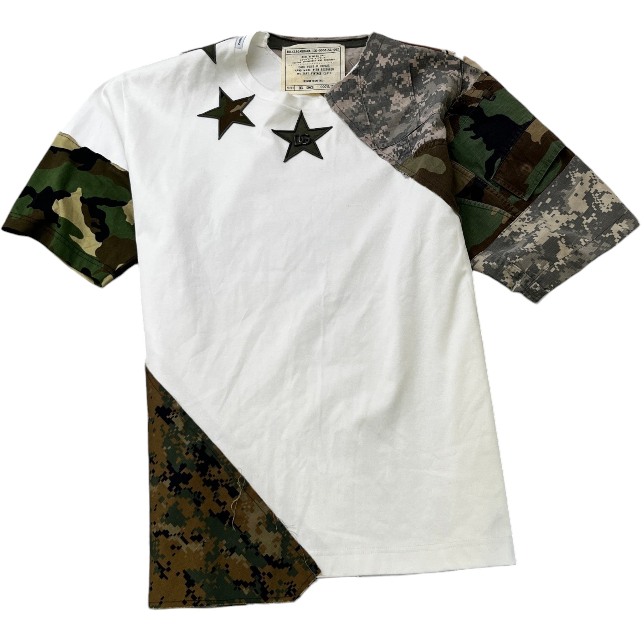 Men's Camouflage Star Patchwork T-Shirt White Size L