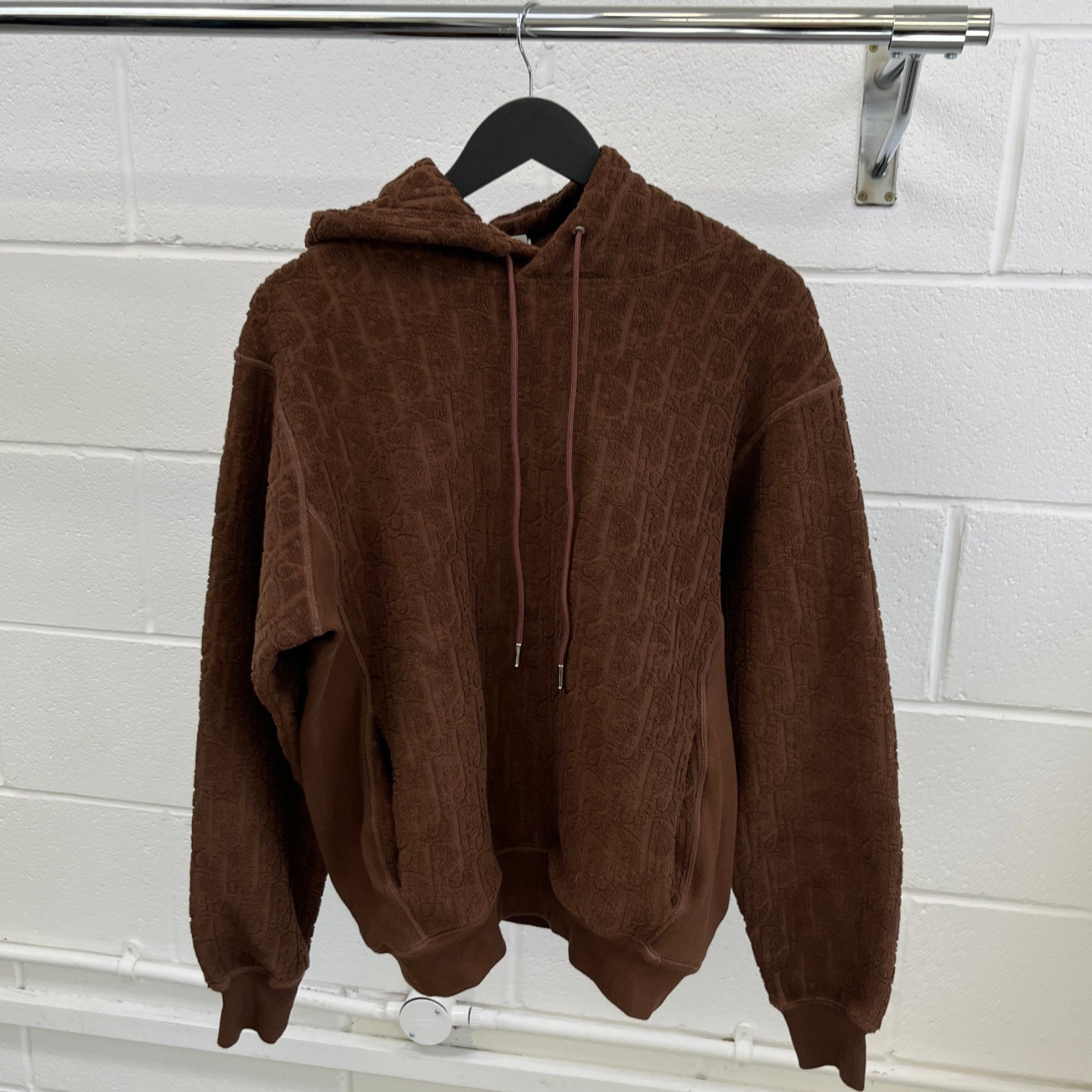 Men's Oblique Towelling Hoodie Brown Size XS