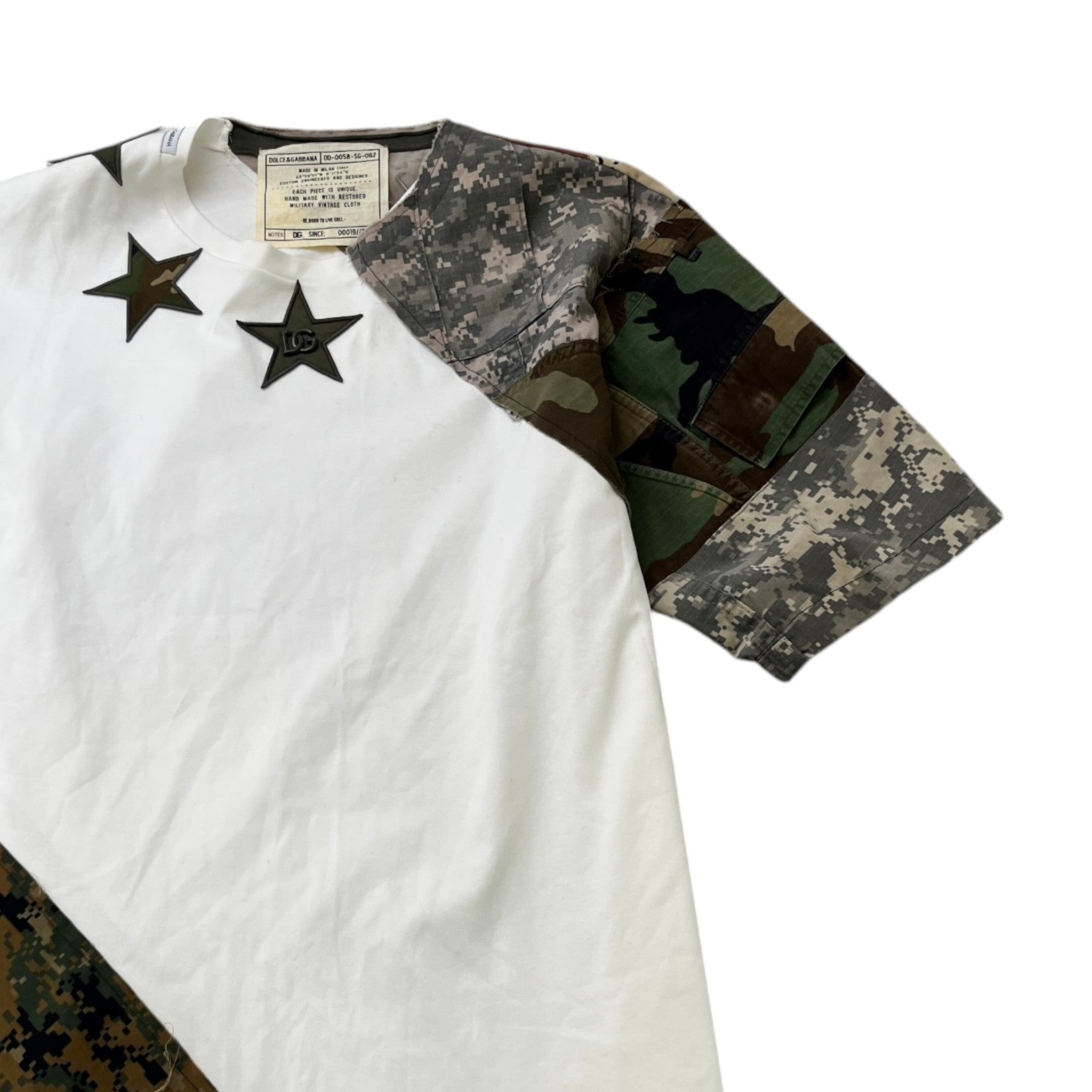Men's Camouflage Star Patchwork T-Shirt White Size L