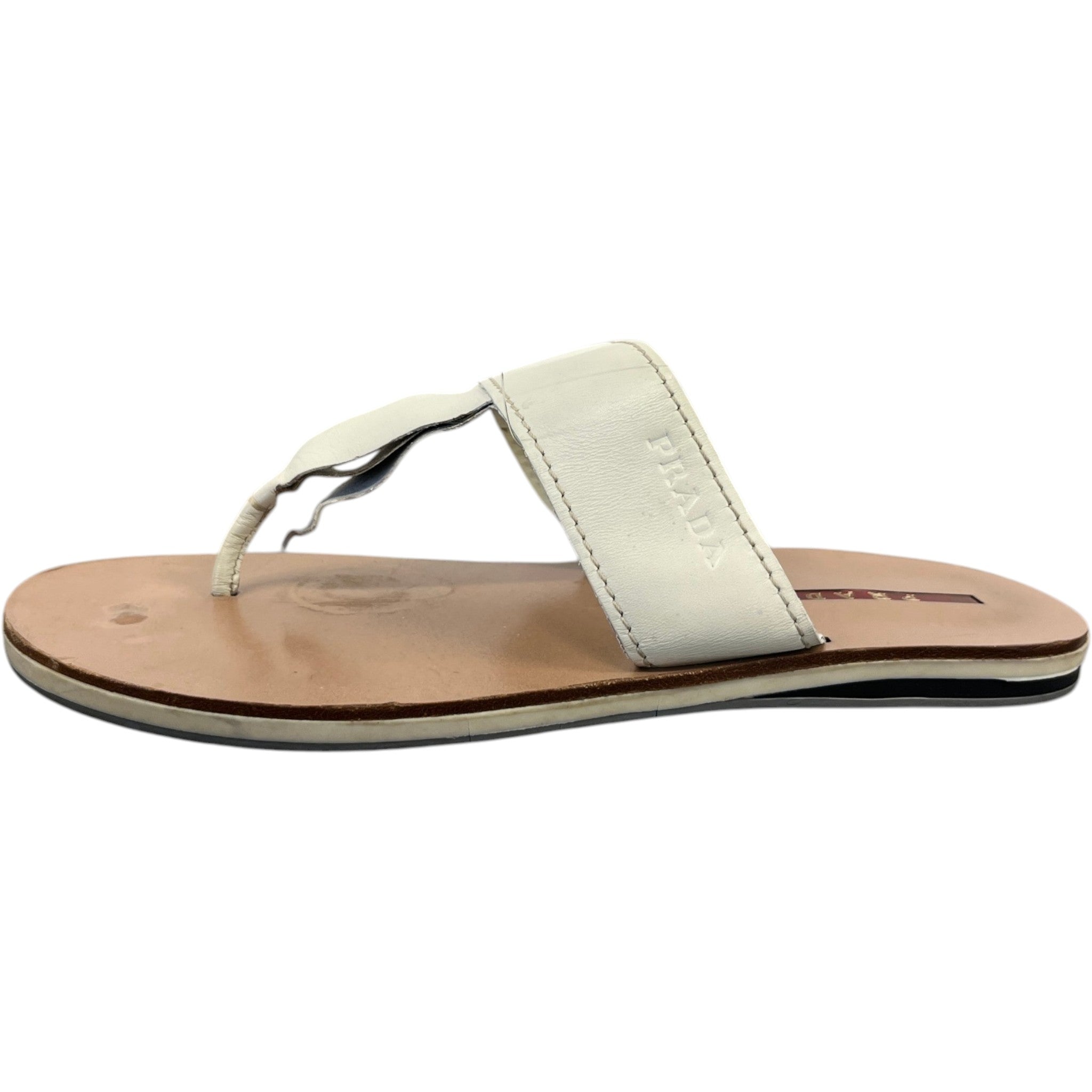 Women's Logo Embossed Sandals Cream Size EU 36 / UK 3