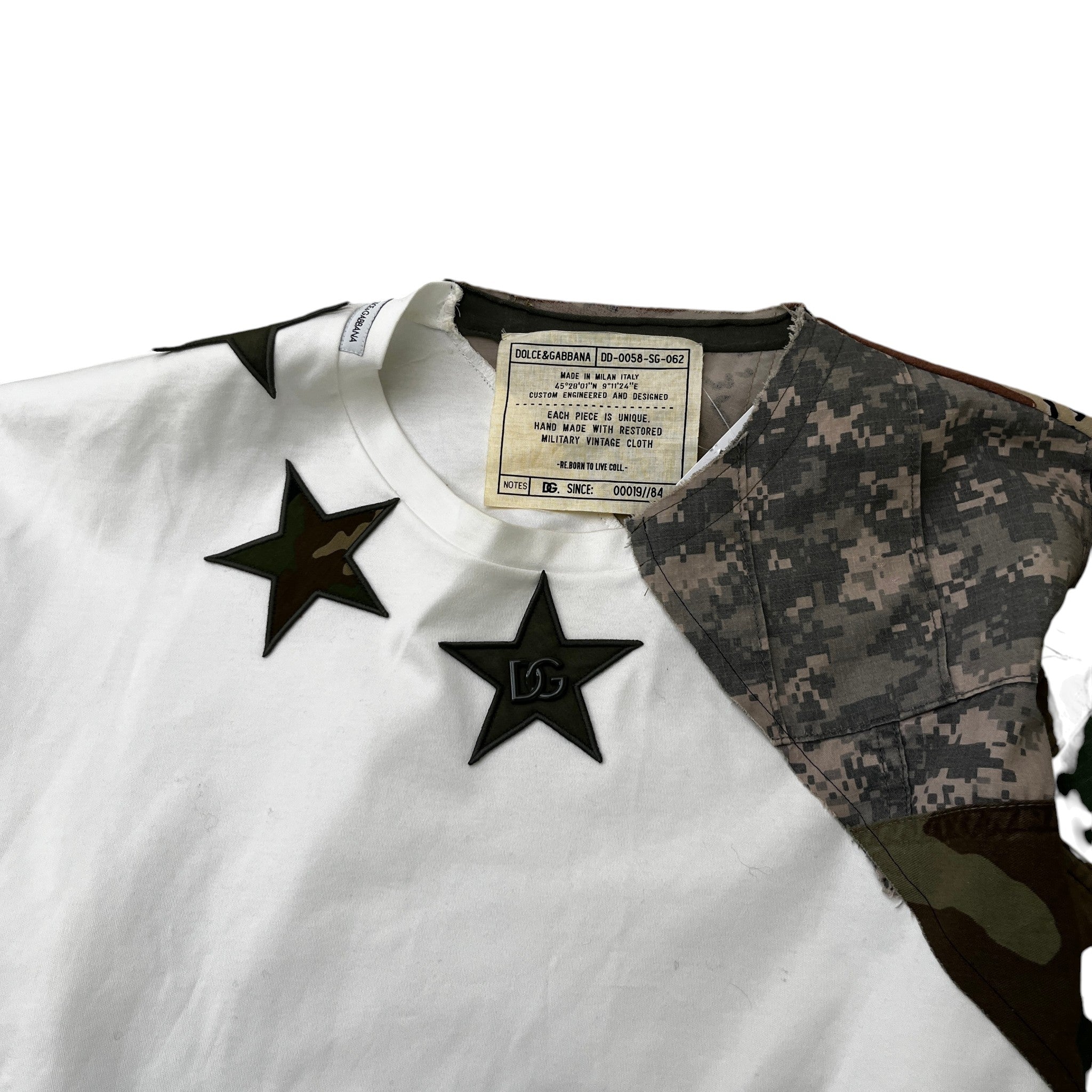 Men's Camouflage Star Patchwork T-Shirt White Size L