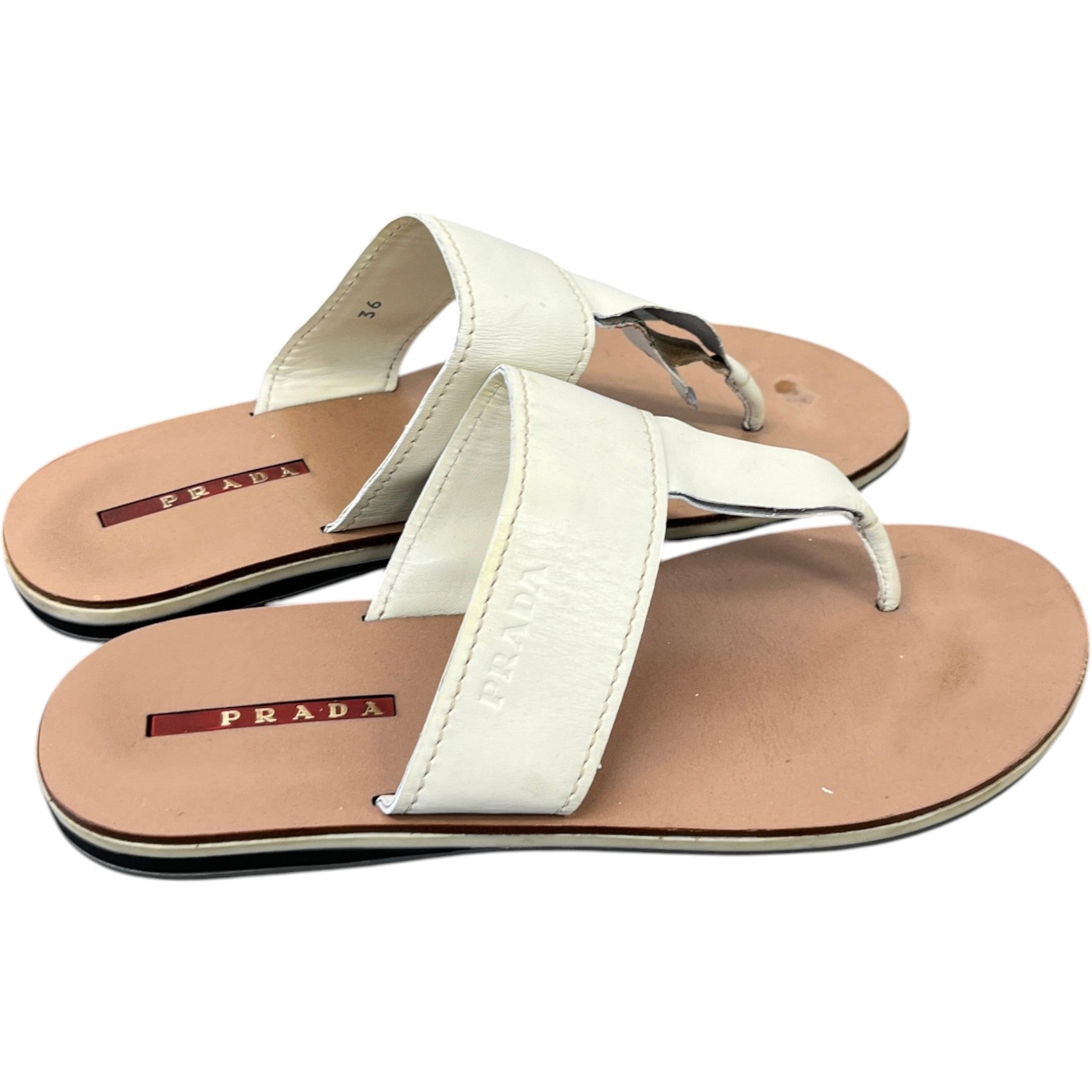 Women's Logo Embossed Sandals Cream Size EU 36 / UK 3