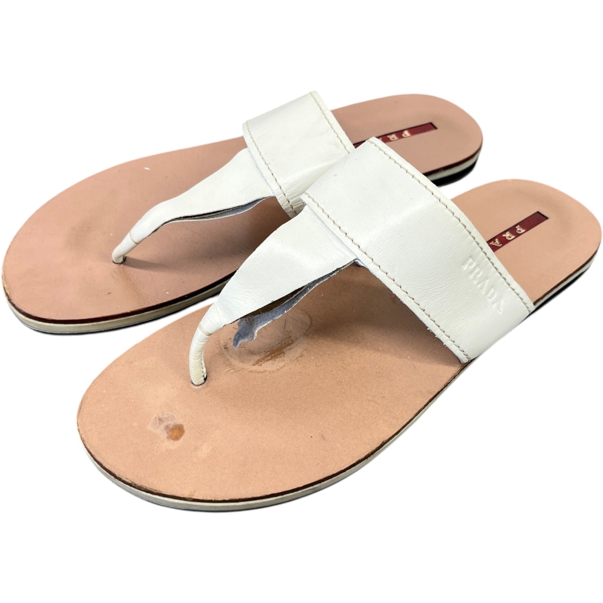 Women's Logo Embossed Sandals Cream Size EU 36 / UK 3