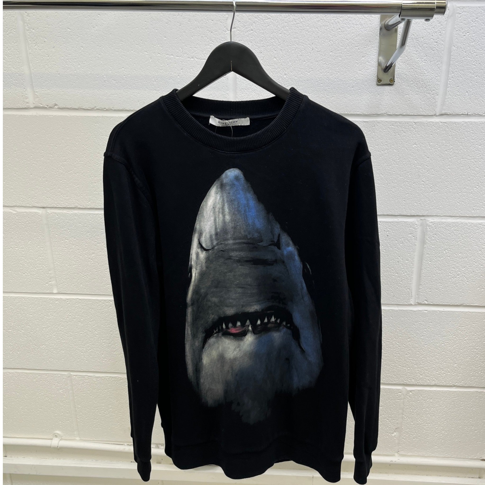 Men's Shark Print Sweatshirt Black Size M