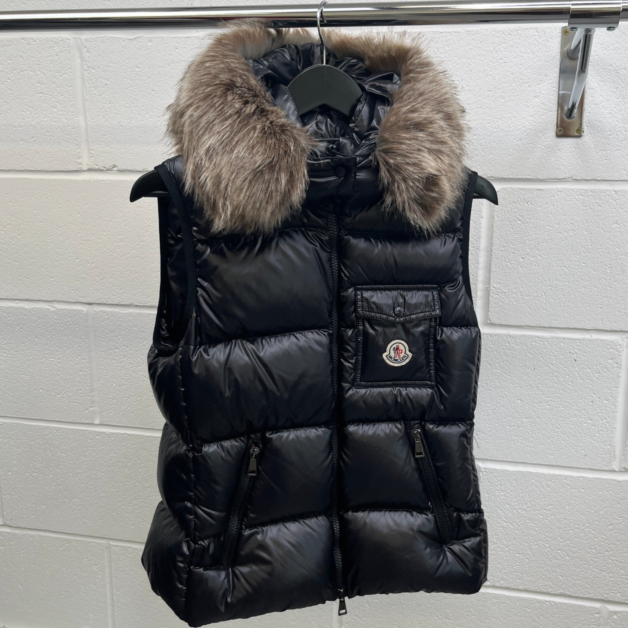 Women's Balabio Fur Hooded Gilet Black Size 2 / UK 12