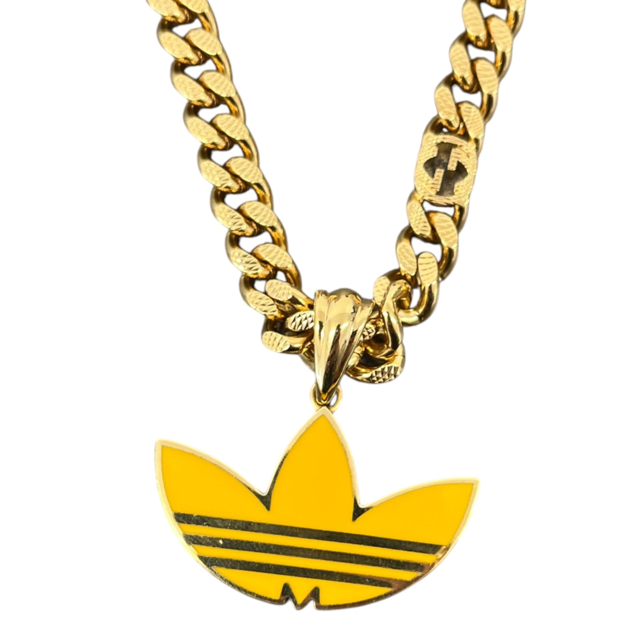 Women's Enamel Gourmette Trefoil Pendant Necklace Gold