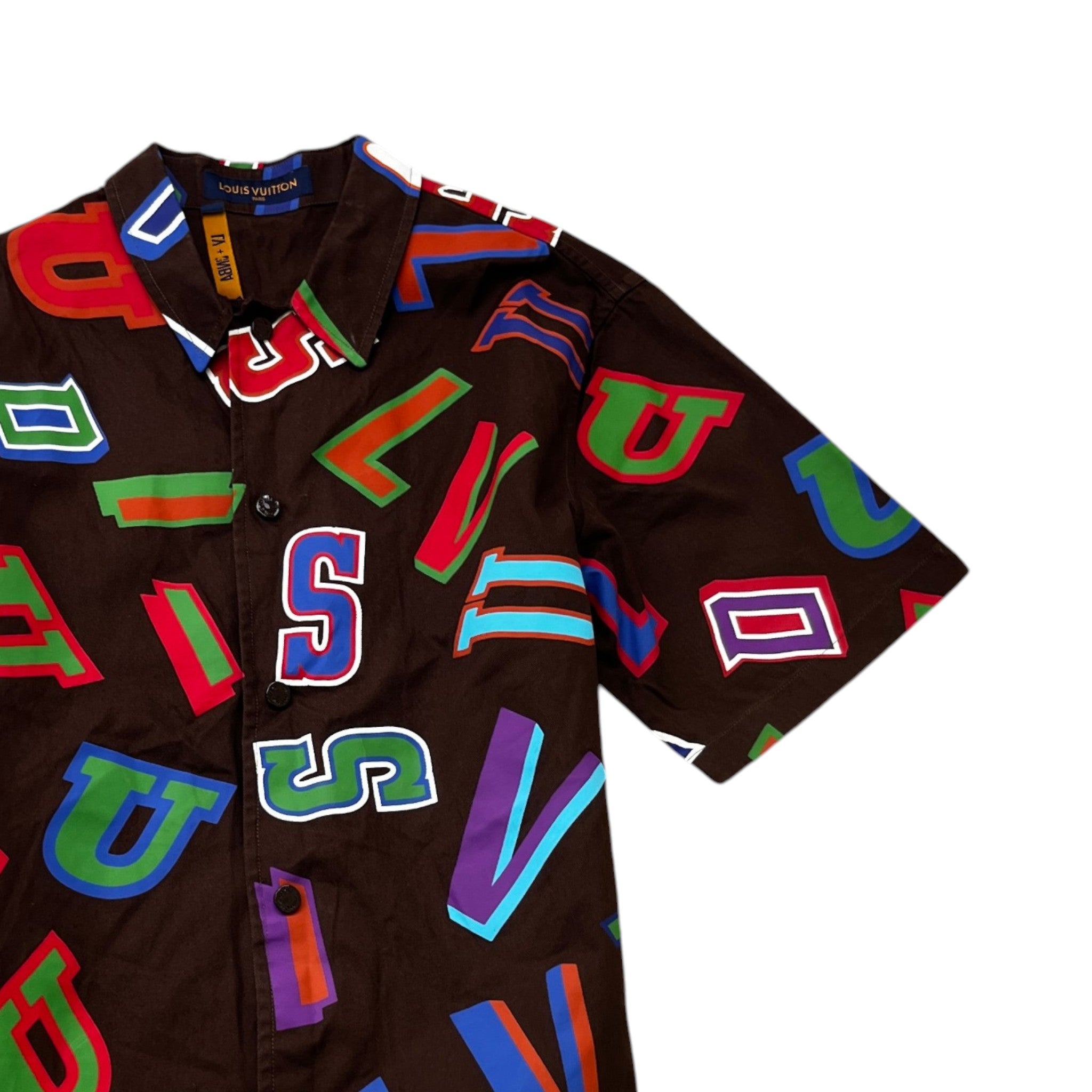 Men's X Nba Basketball Letters Button Up Short Sleeve Shirt Brown Size M