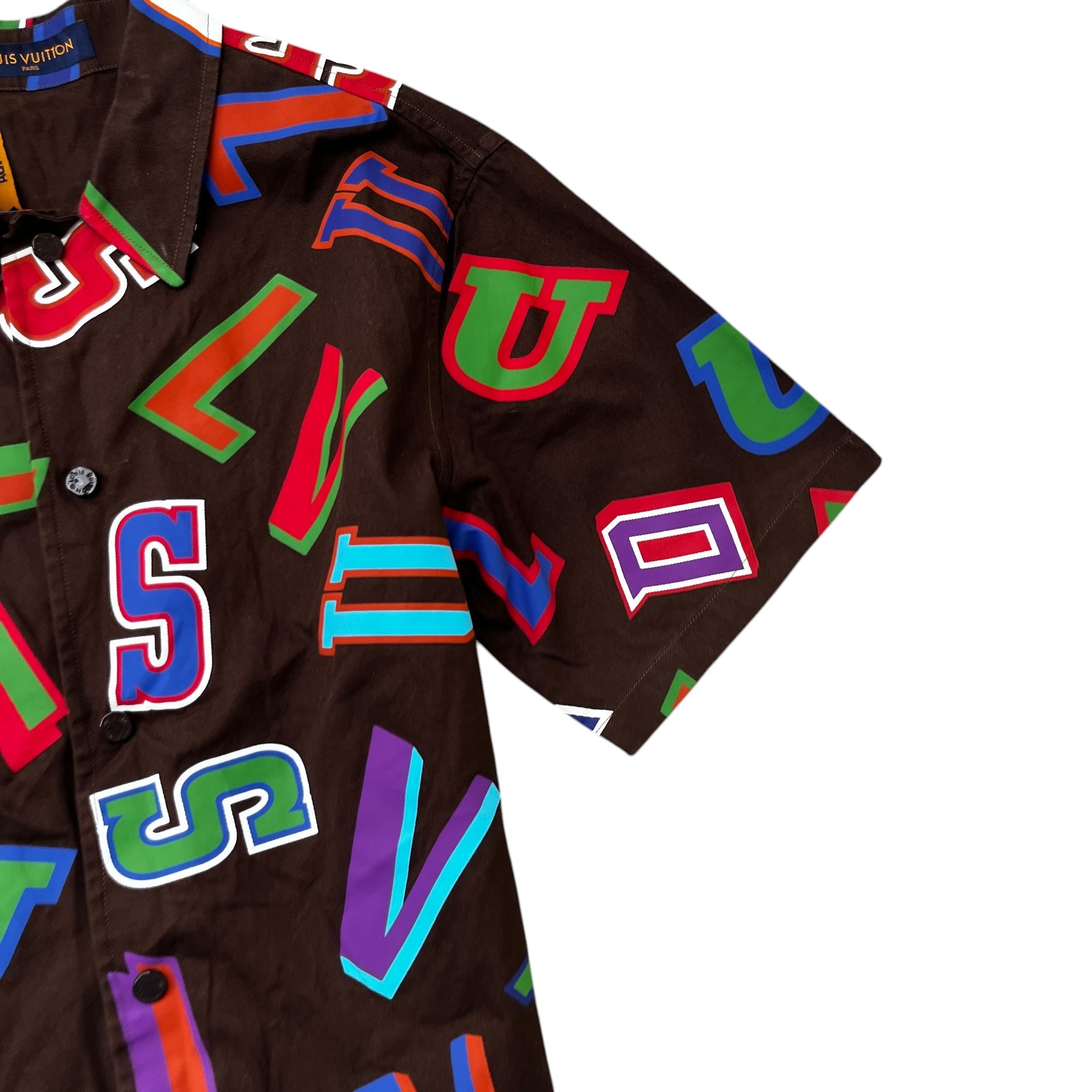 Men's X Nba Basketball Letters Button Up Short Sleeve Shirt Brown Size M