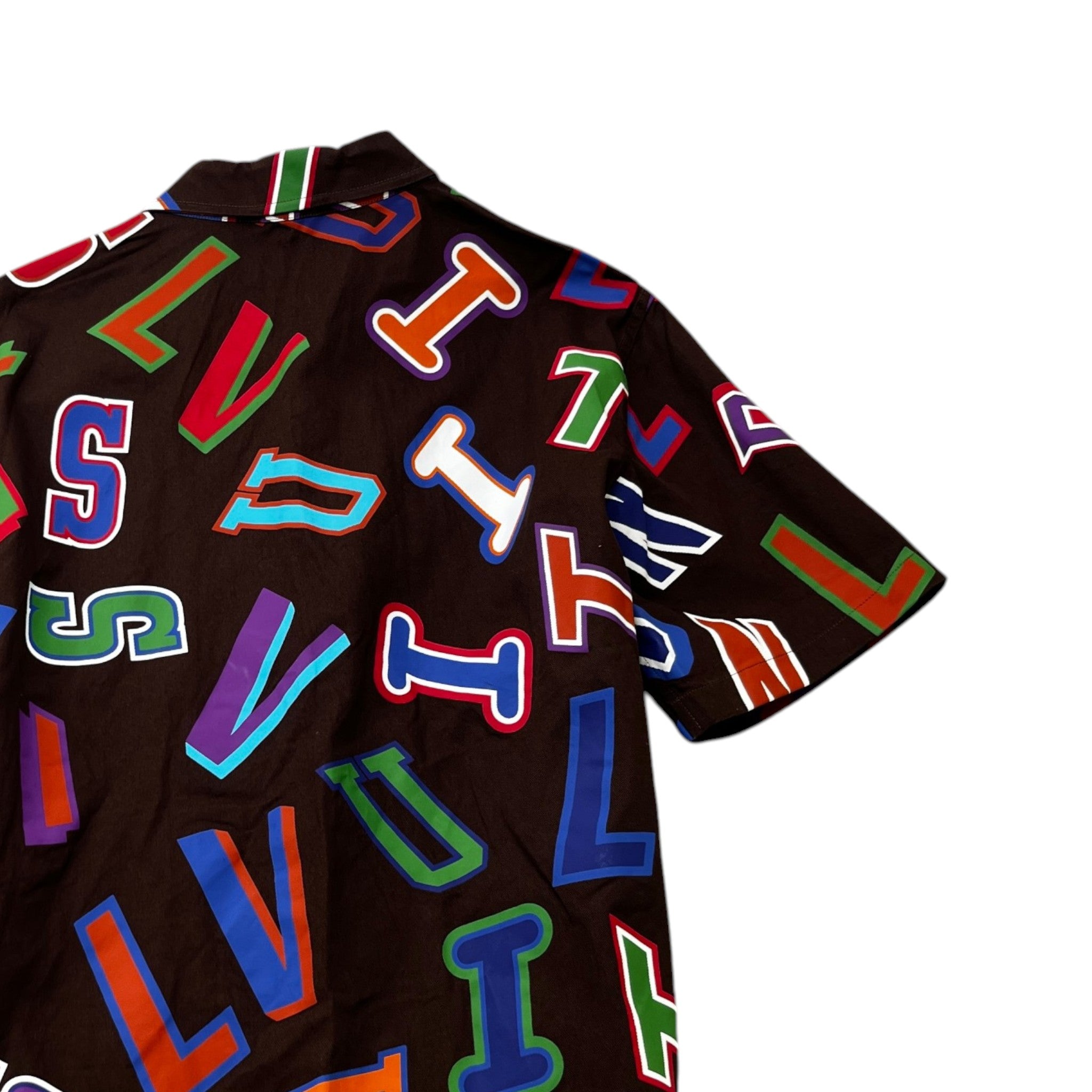 Men's X Nba Basketball Letters Button Up Short Sleeve Shirt Brown Size M