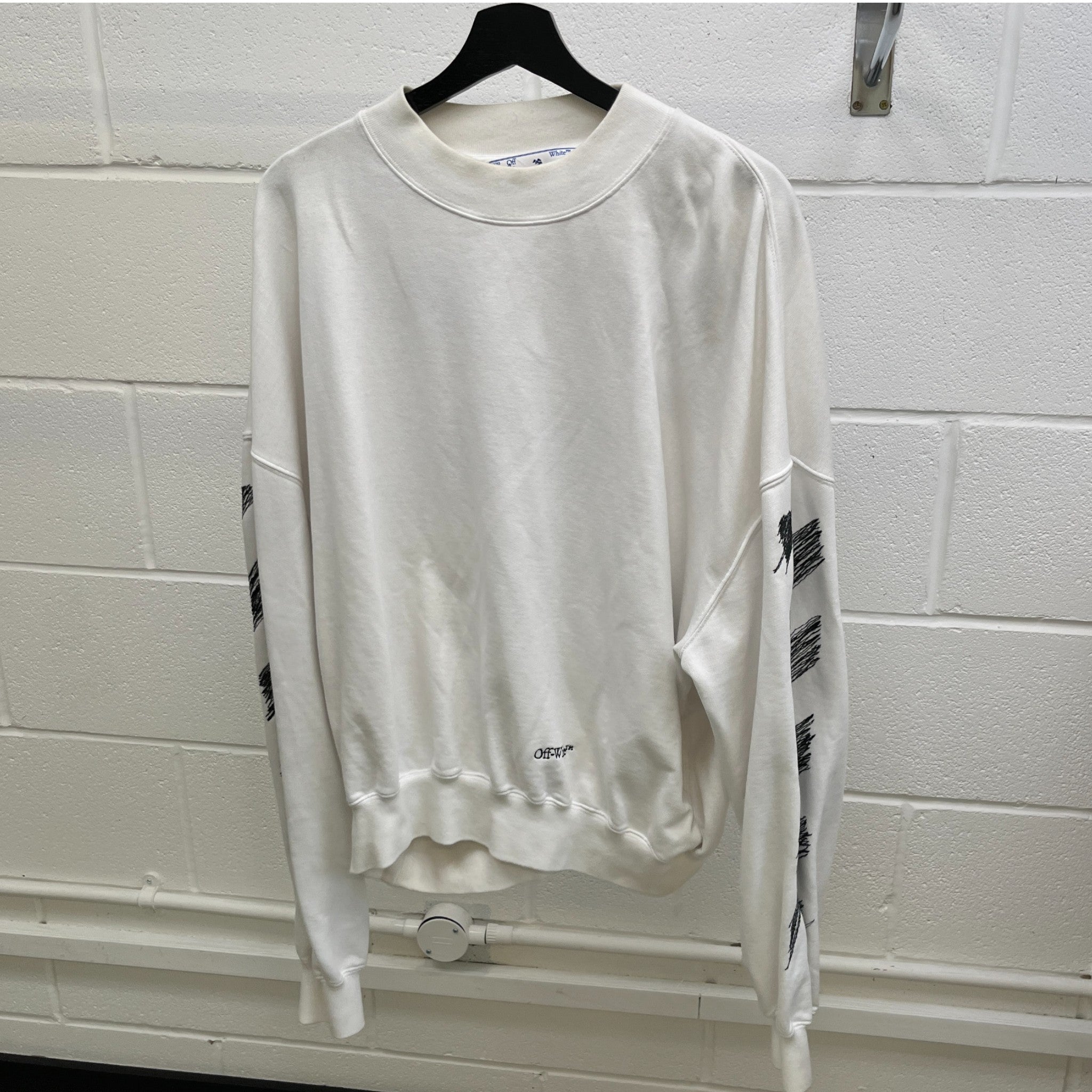 Men's Scribble Diag Boxy Sweatshirt White Size L