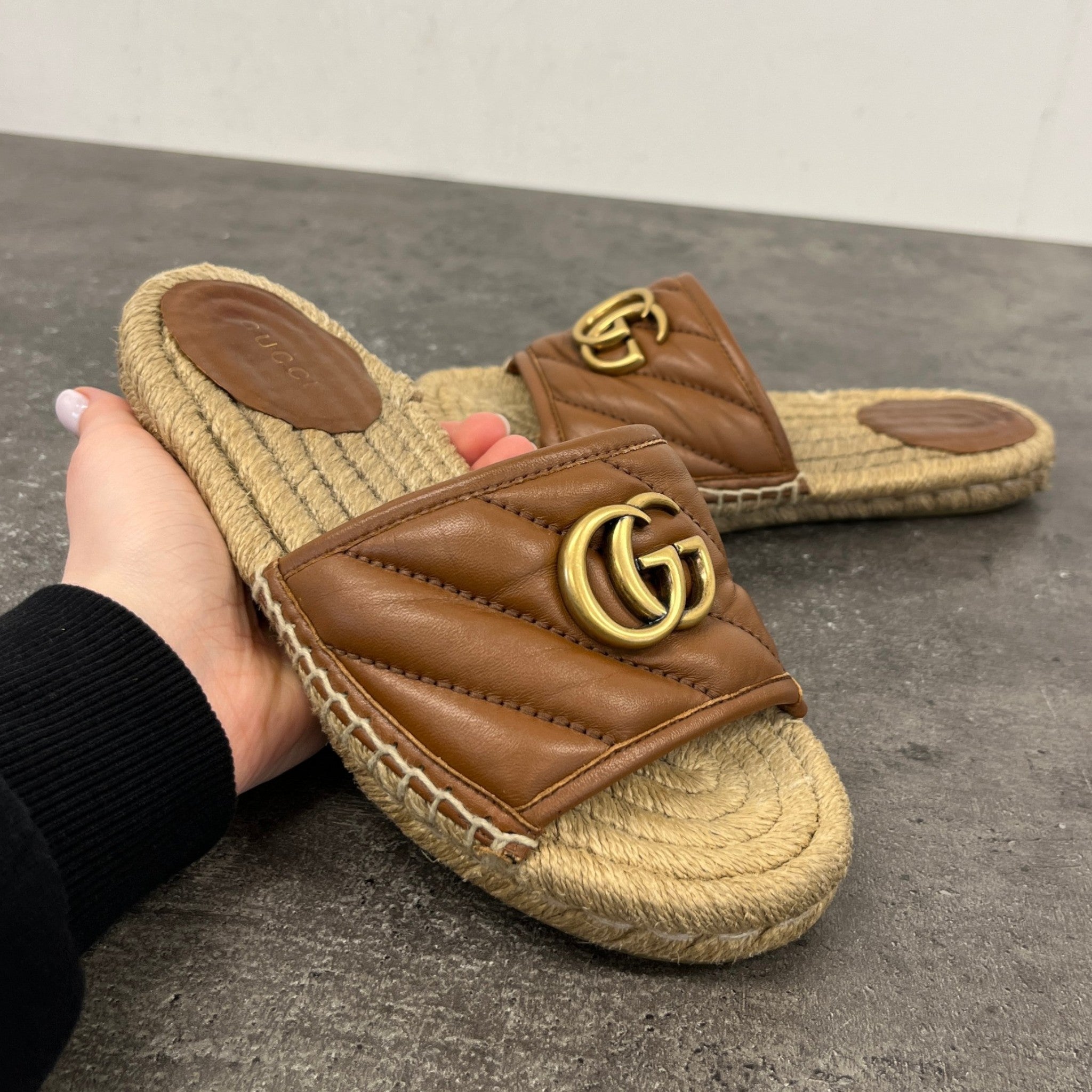 Women's Interlocking G Espadrilles Slides Brown Size EU 35 / UK 2