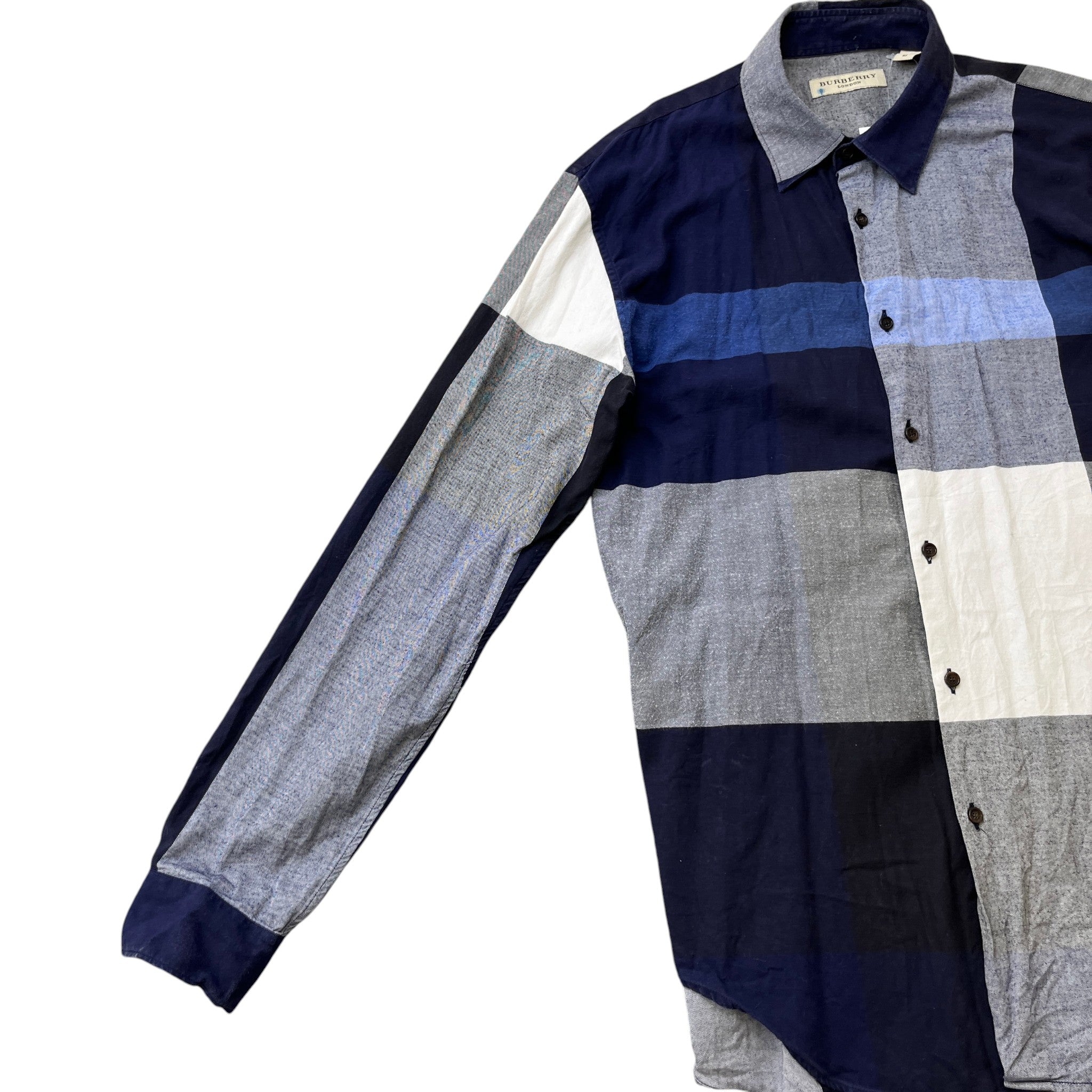 Men's Check Stretch Poplin Long Sleeve Shirt Navy Size M