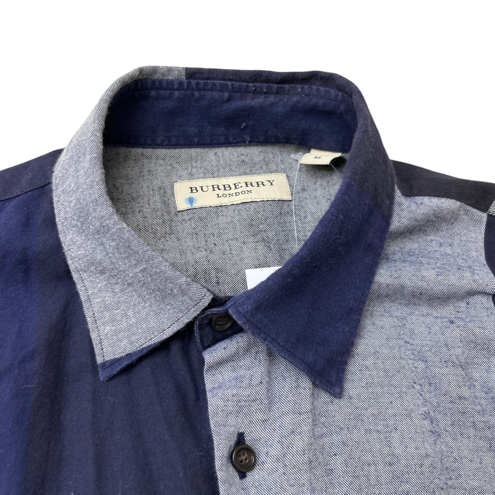 Men's Check Stretch Poplin Long Sleeve Shirt Navy Size M