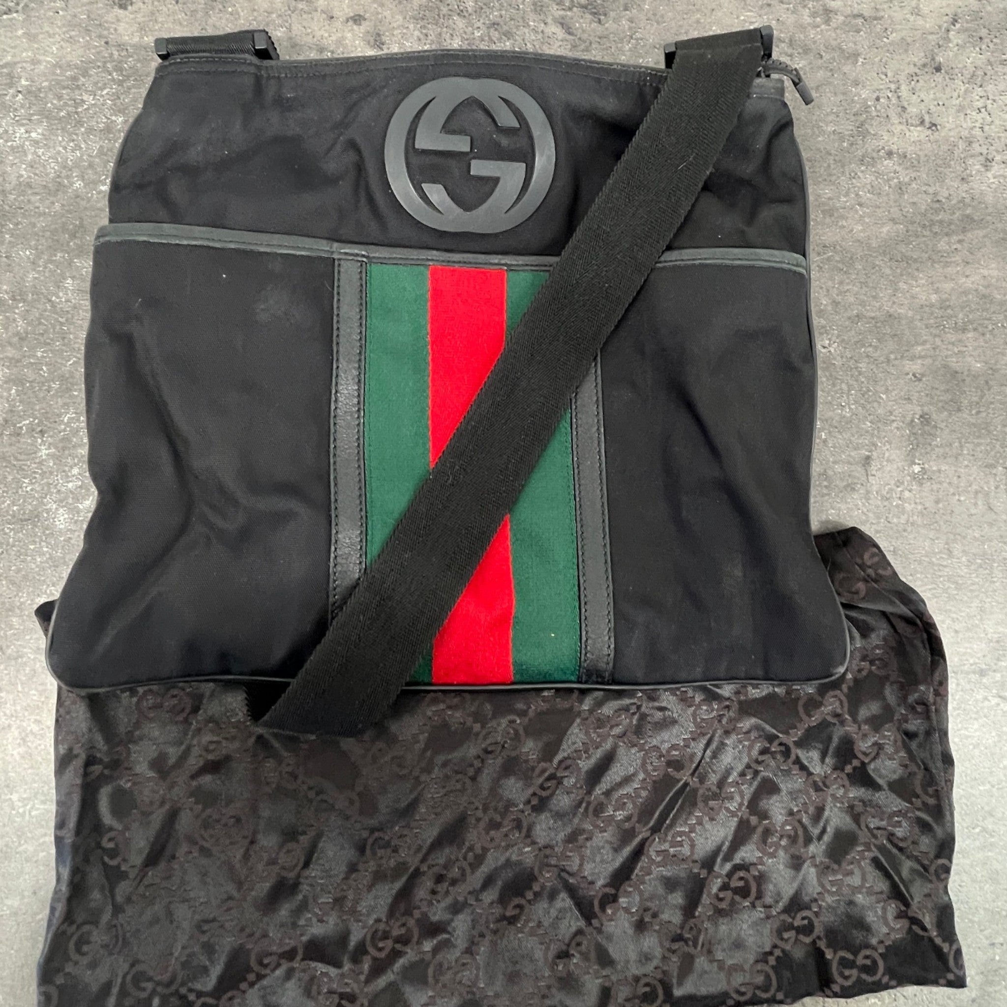 Men's Interlocking G Web Crossbody Bag Black