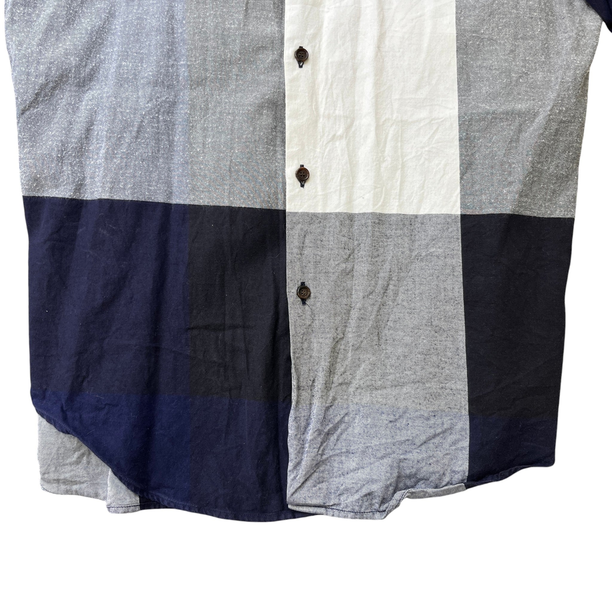 Men's Check Stretch Poplin Long Sleeve Shirt Navy Size M