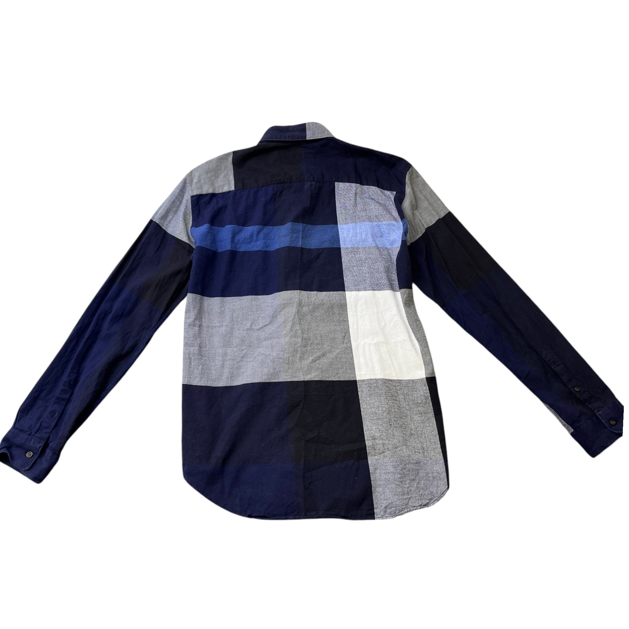 Men's Check Stretch Poplin Long Sleeve Shirt Navy Size M