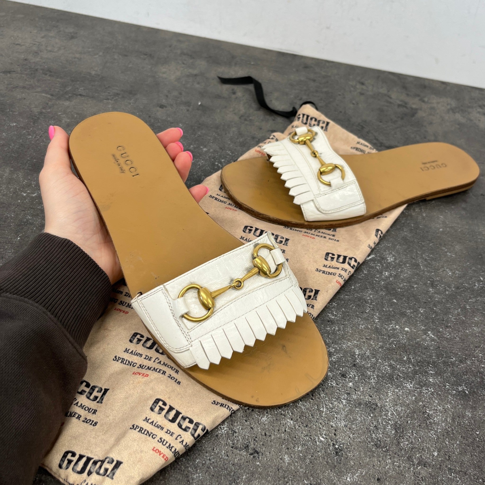 Women's Fringe Horsebit Sandals White Size EU 39 / UK 6