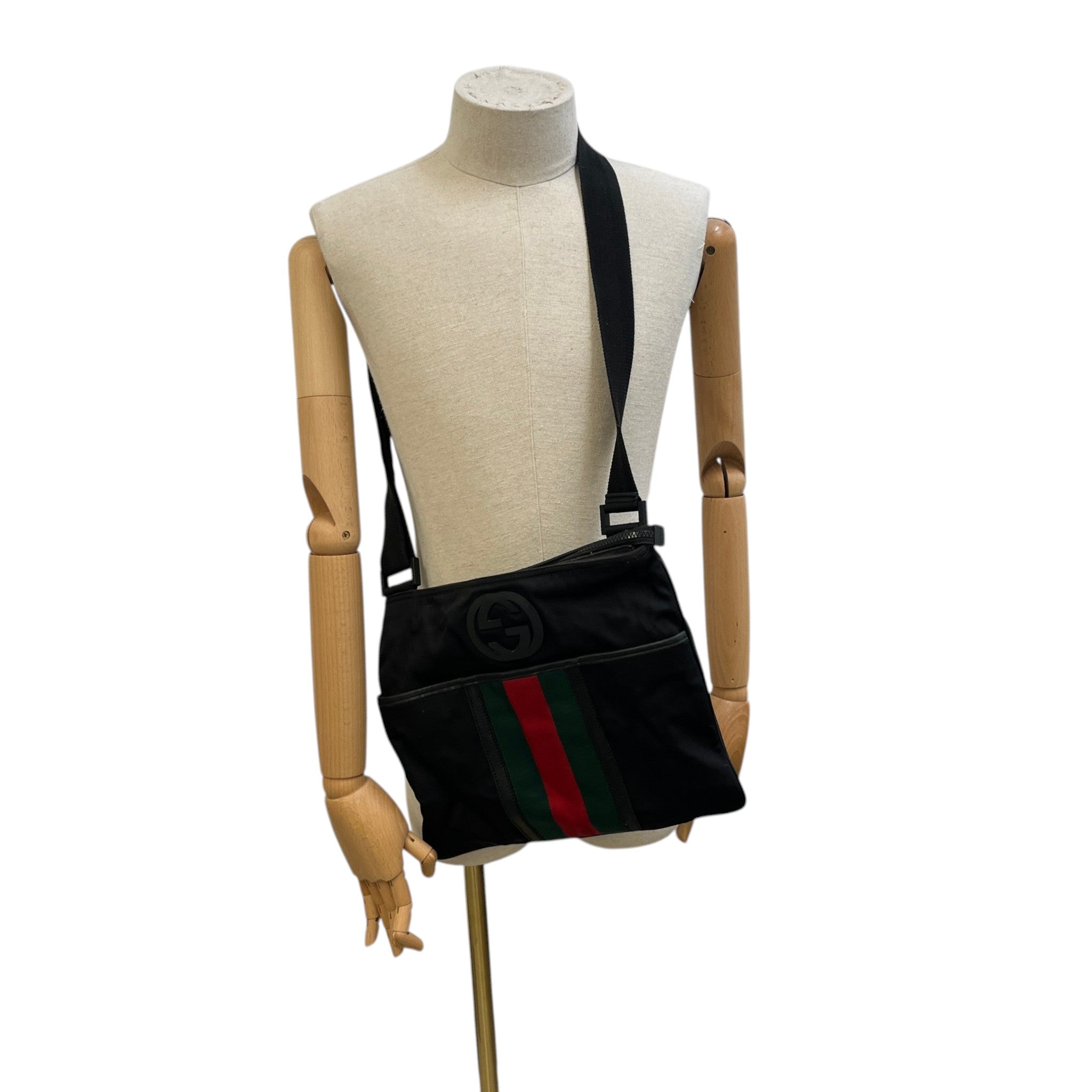 Men's Interlocking G Web Crossbody Bag Black
