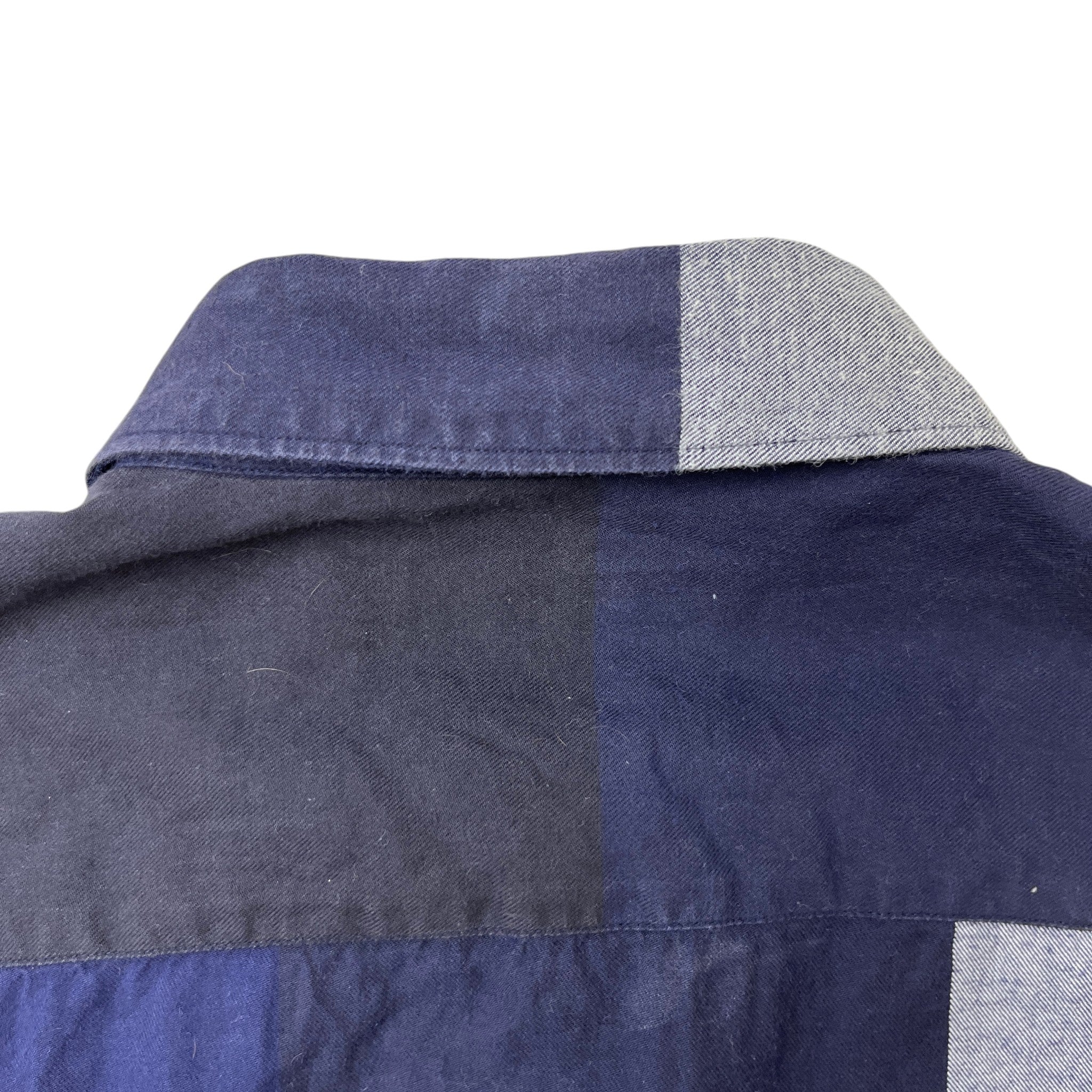 Men's Check Stretch Poplin Long Sleeve Shirt Navy Size M