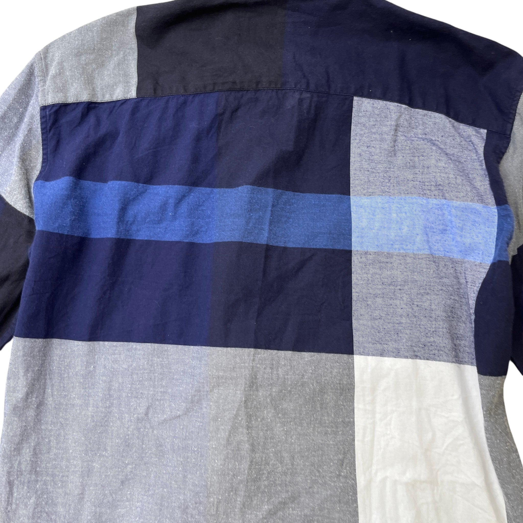 Men's Check Stretch Poplin Long Sleeve Shirt Navy Size M