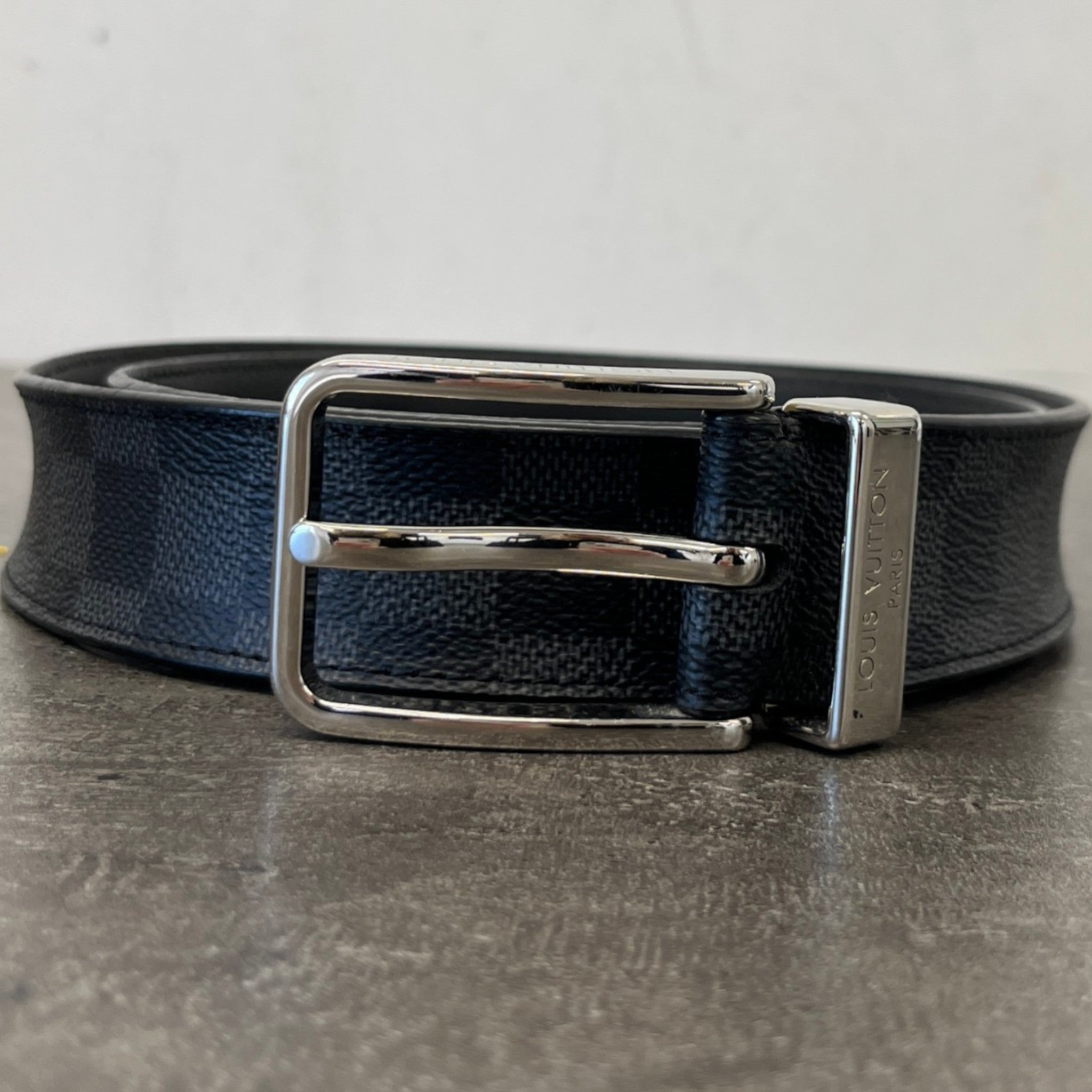 Men's Damier Graphite Belt Black Size Waist 32"