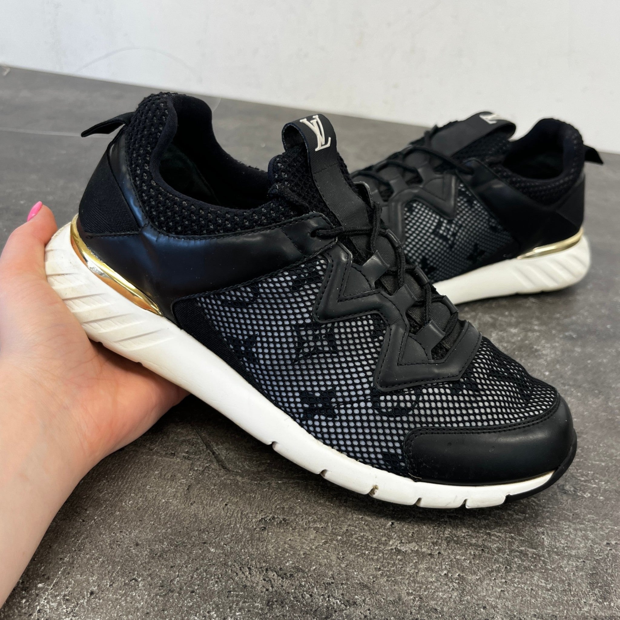 Women's Mesh Monogram Low Trainers Black Size EU 37.5 / UK 4.5