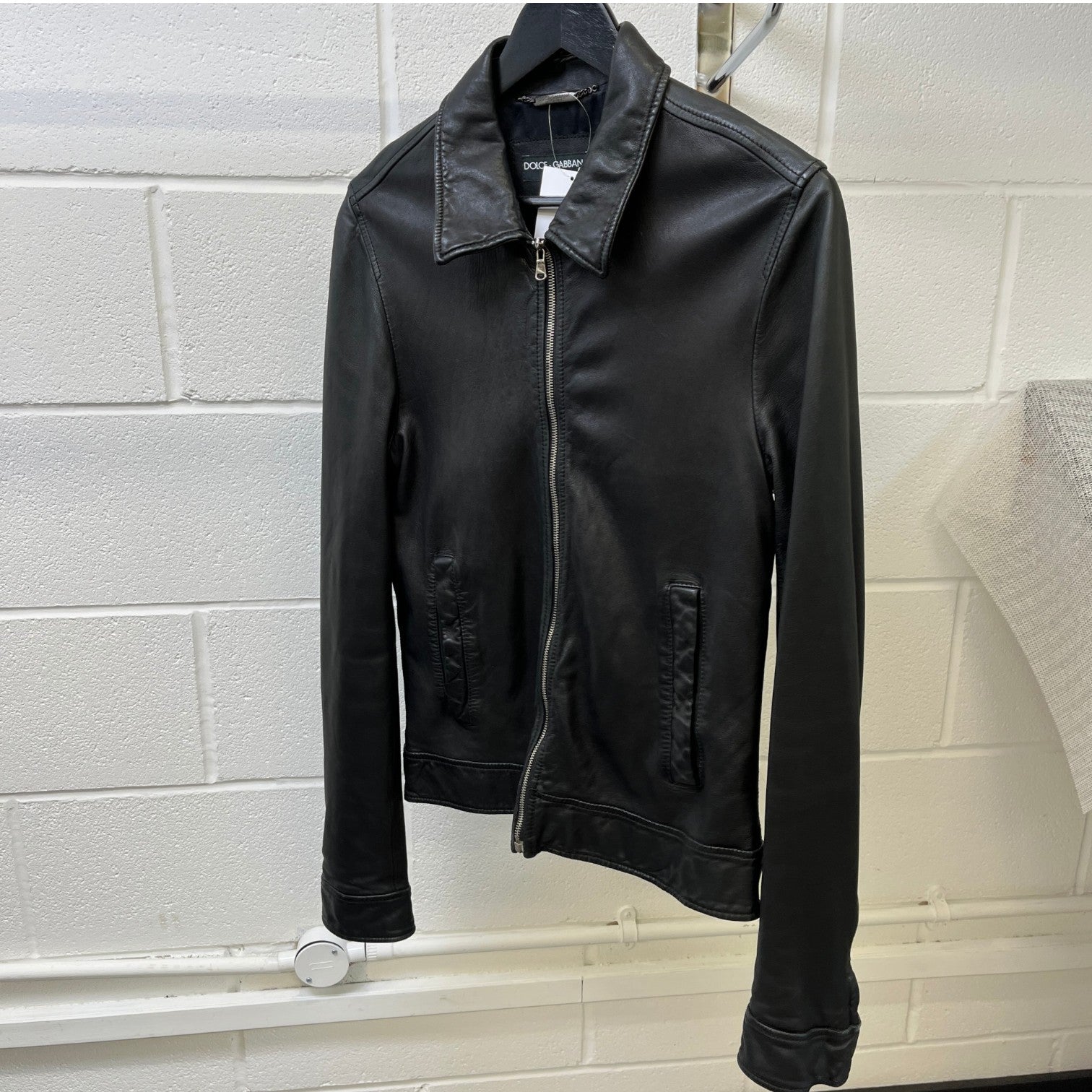Men's Leather Biker Jacket Black Size IT 48 / M