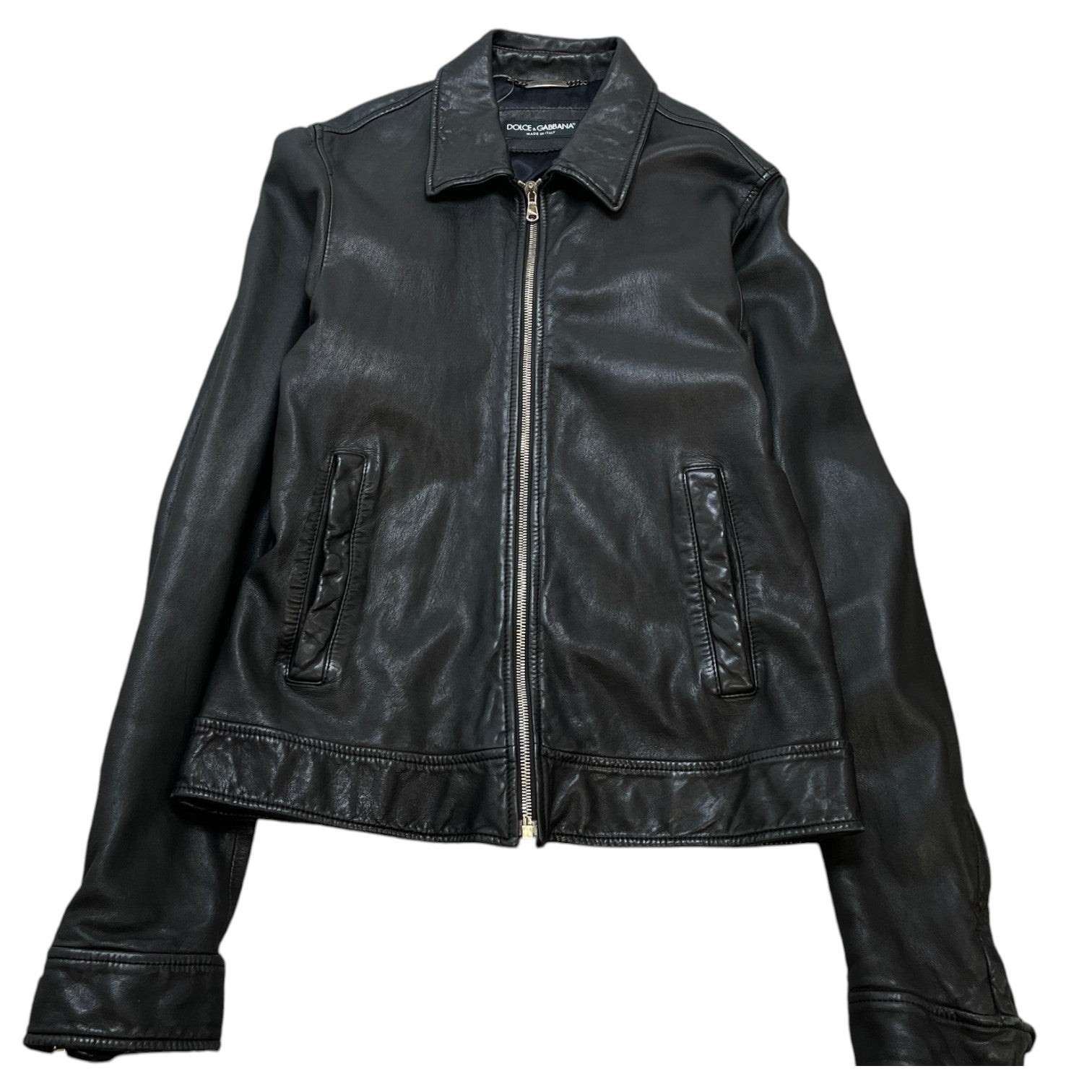 Men's Leather Biker Jacket Black Size IT 48 / M