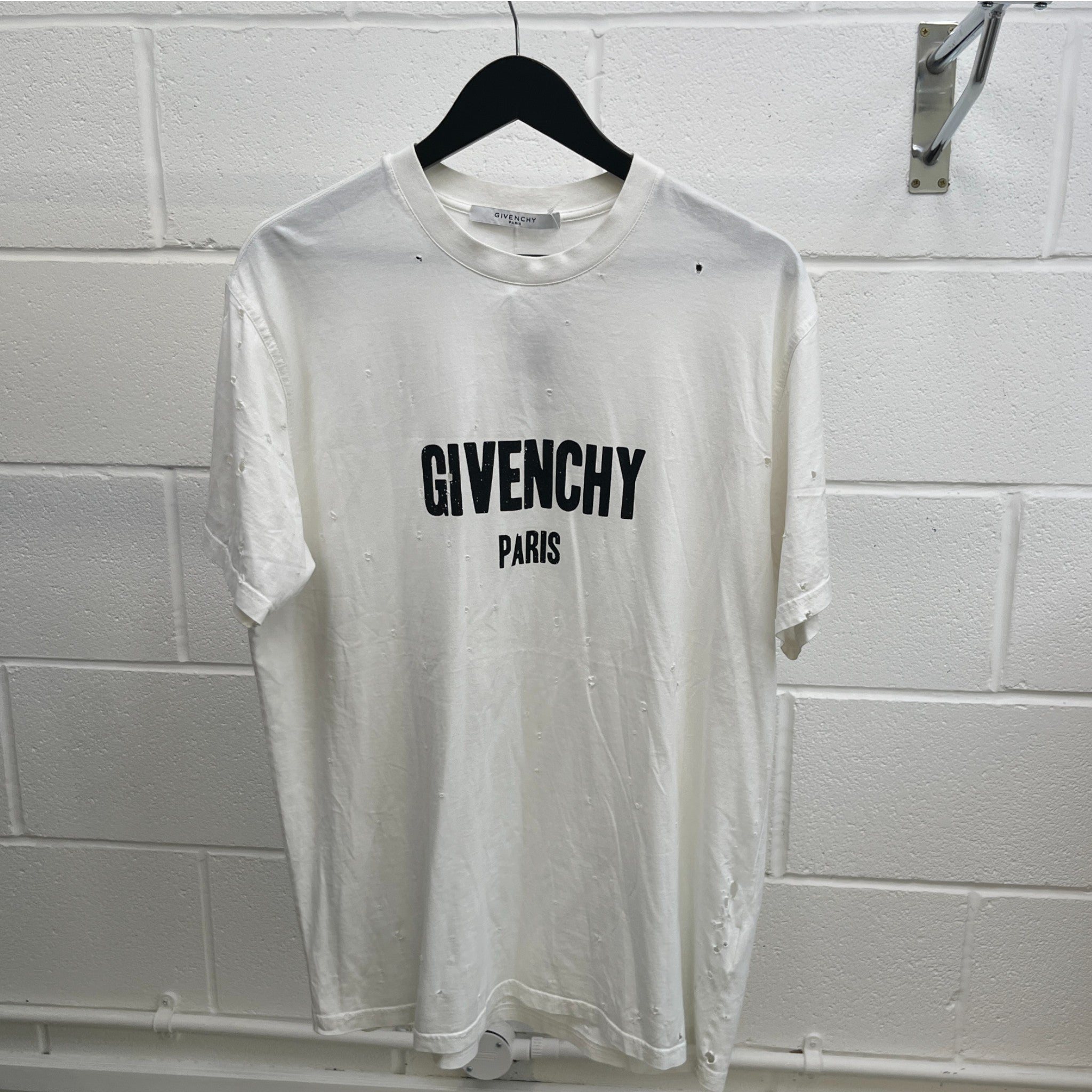 Men's Distressed Logo Print T-Shirt White Size M