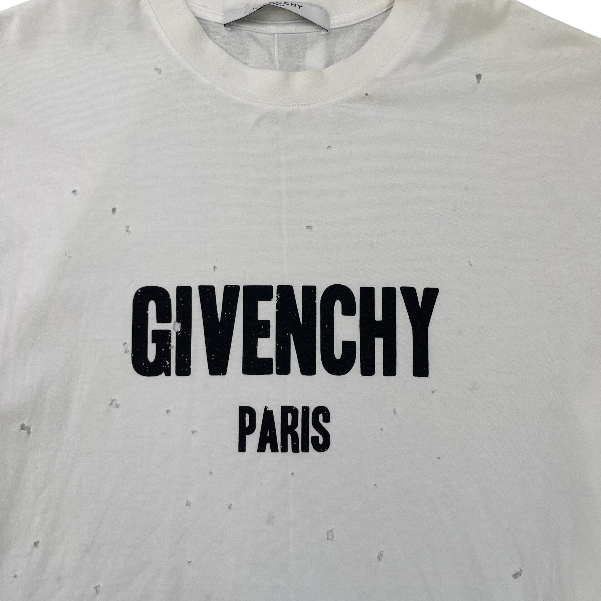 Men's Distressed Logo Print T-Shirt White Size M