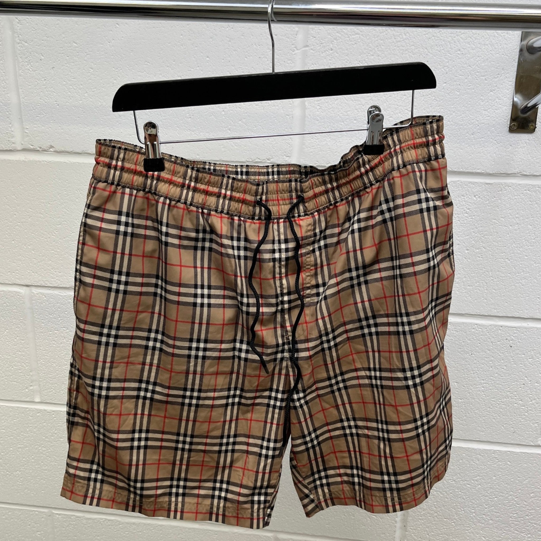 Men's Check Print Swim Shorts Beige Size L