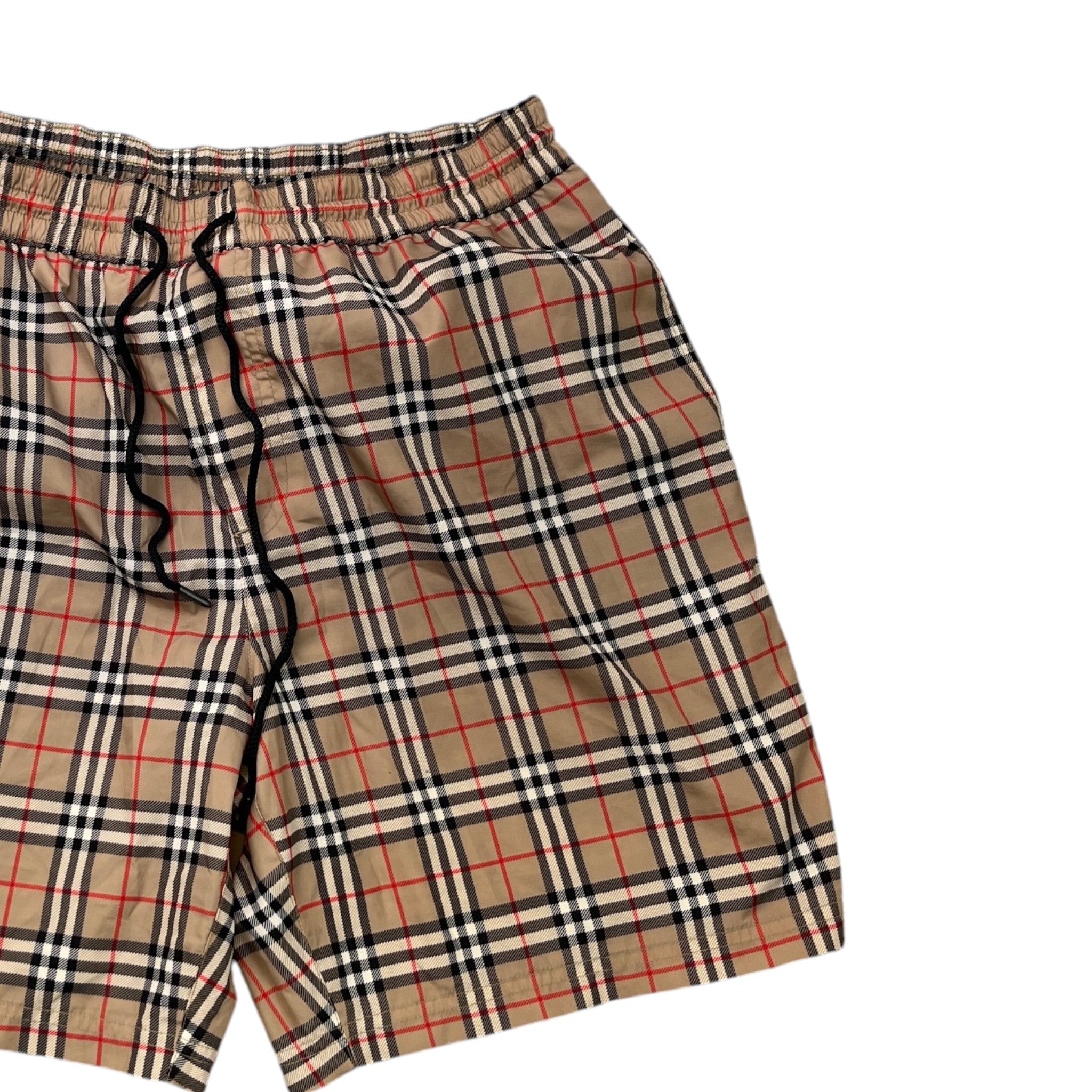 Men's Check Print Swim Shorts Beige Size L