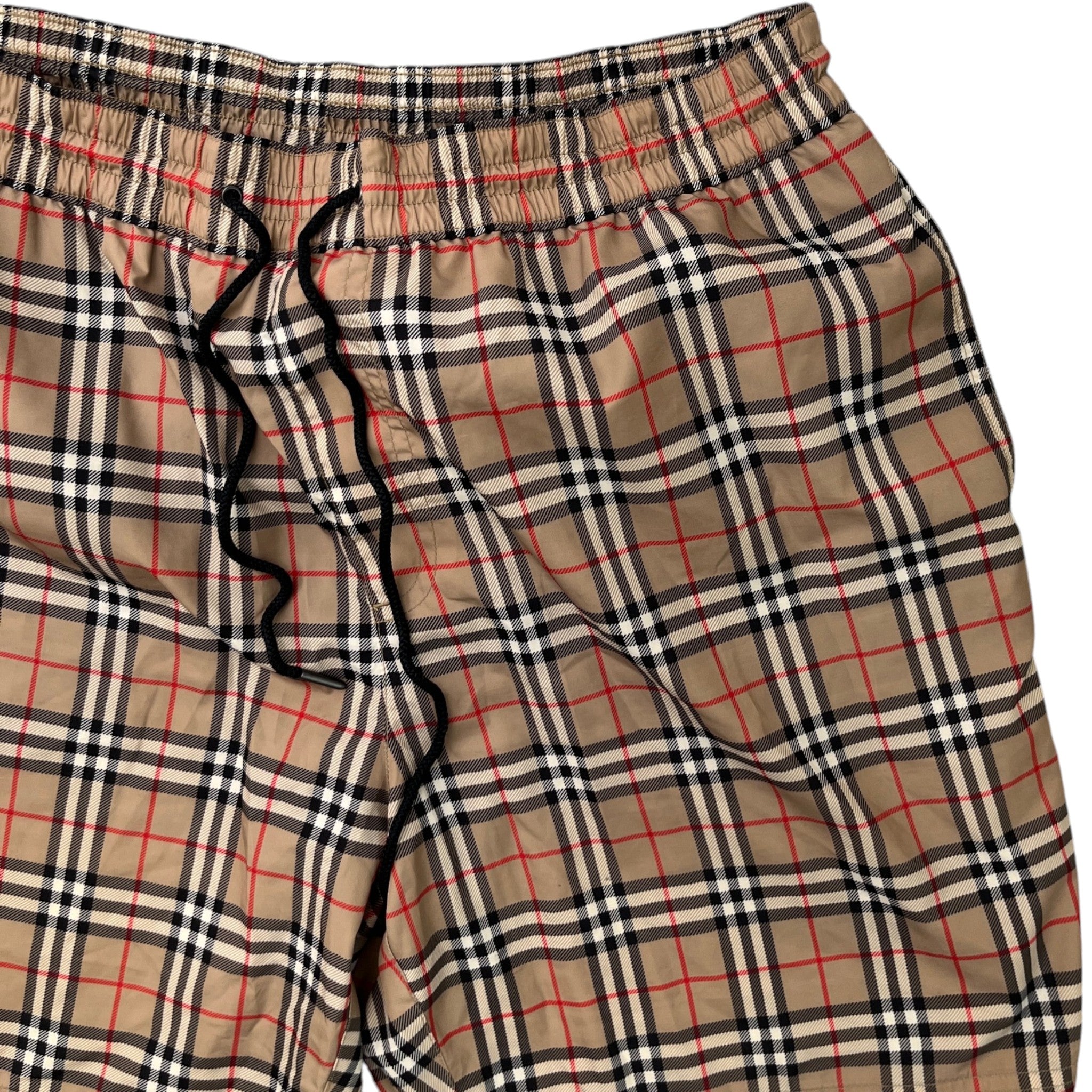 Men's Check Print Swim Shorts Beige Size L