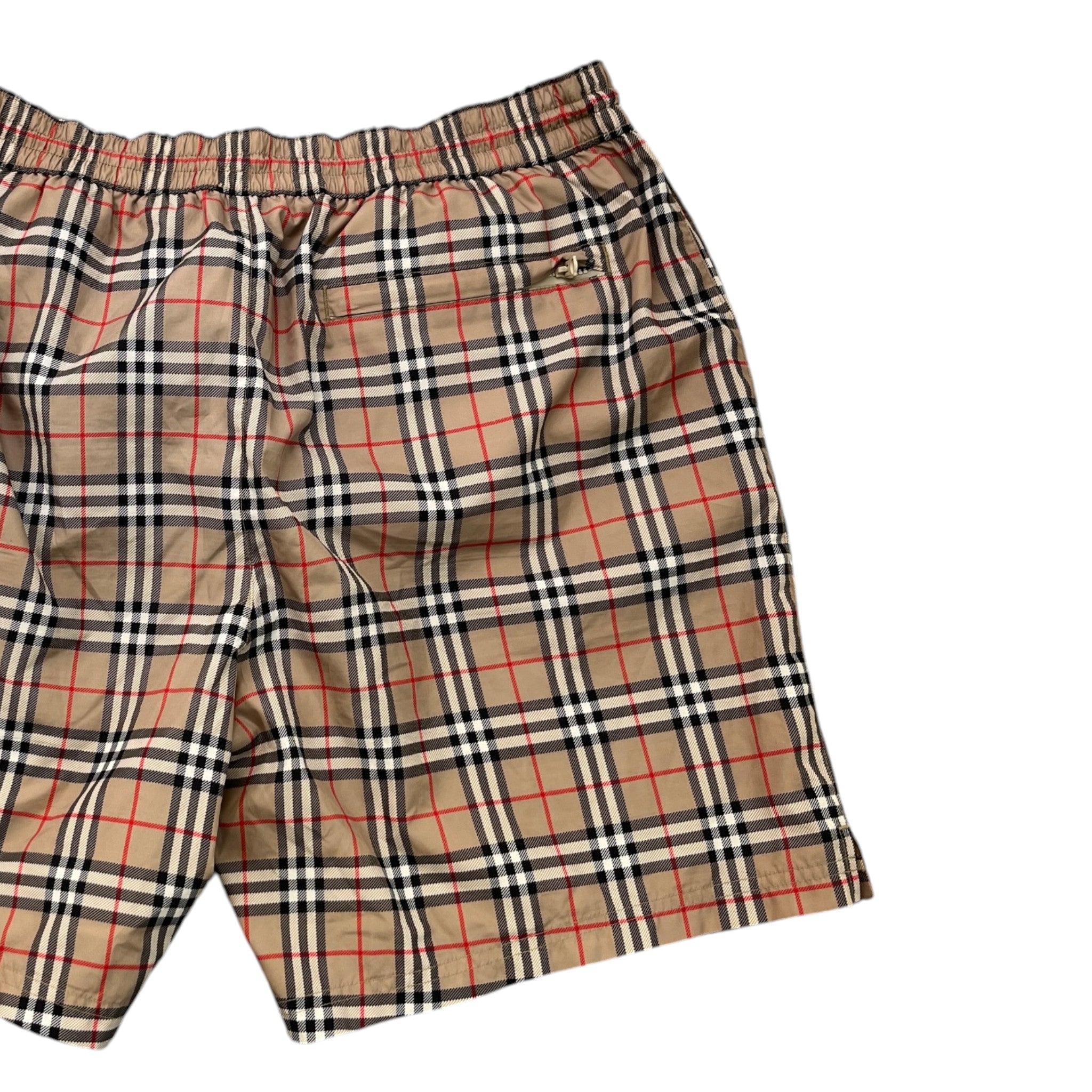 Men's Check Print Swim Shorts Beige Size L