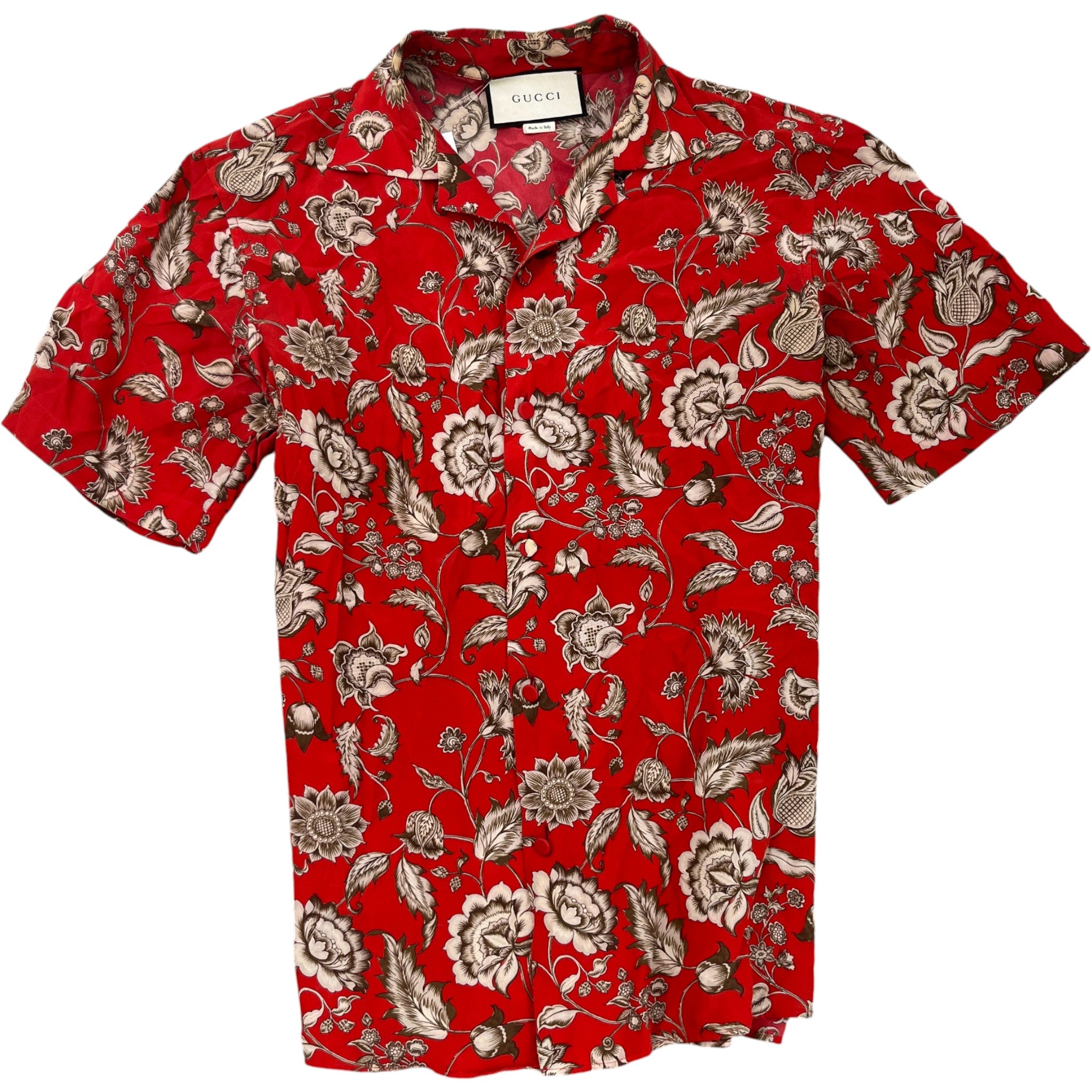 Men's Floral Print Short Sleeve Shirt Red Size IT 46 / UK S