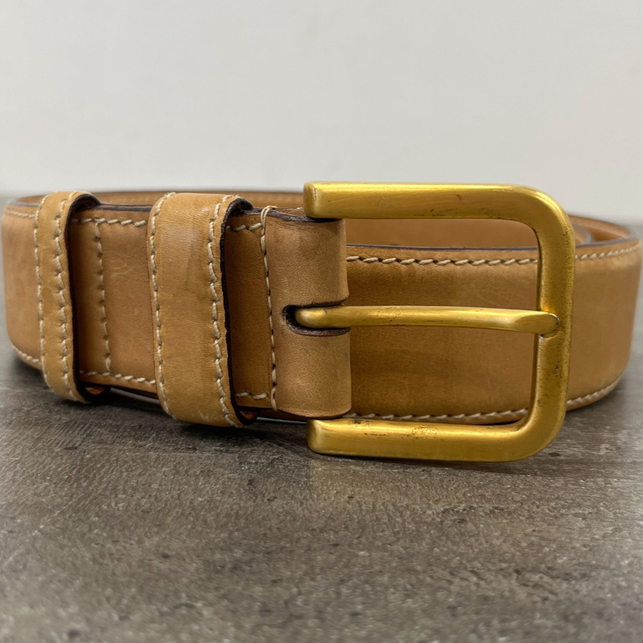 Men's Engraved Logo Belt Tan Size Waist 30"