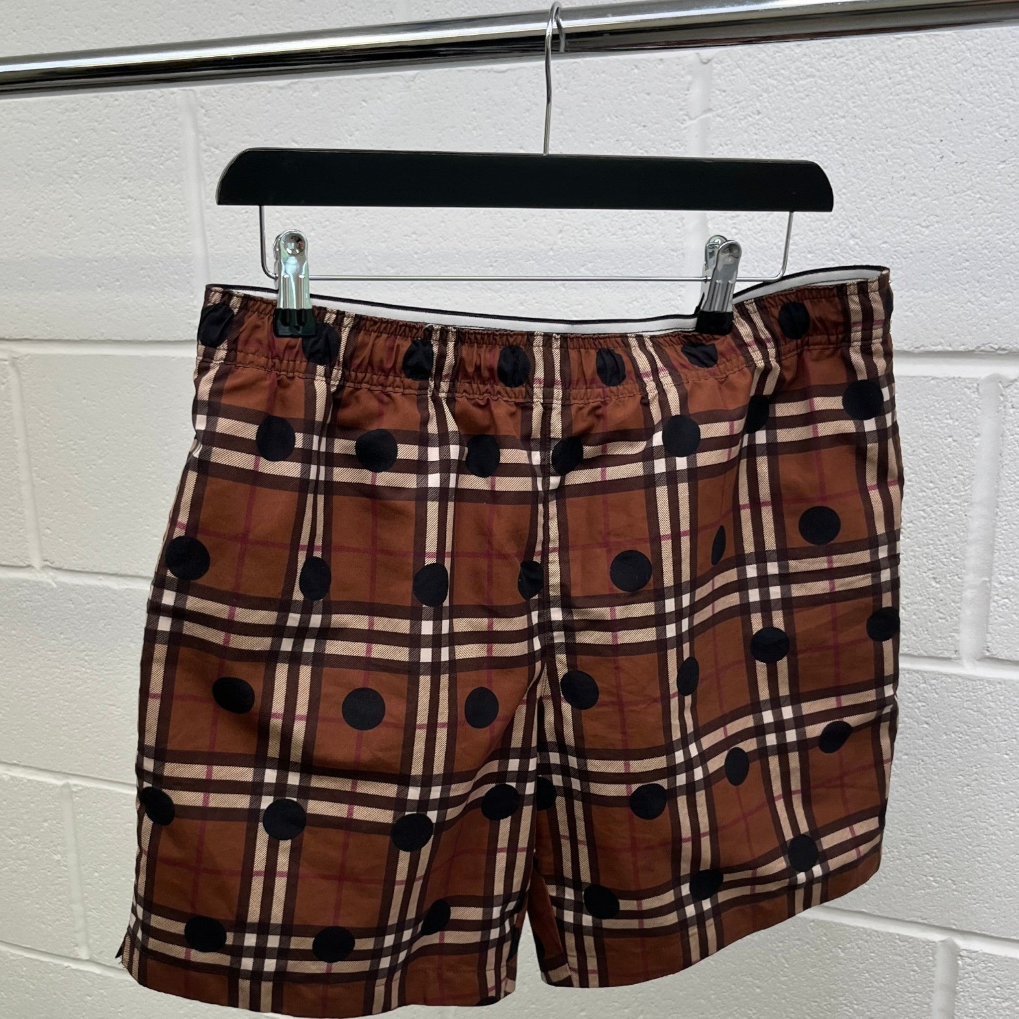 Men's Guildes Polka Dot Check Swim Shorts Brown Size M