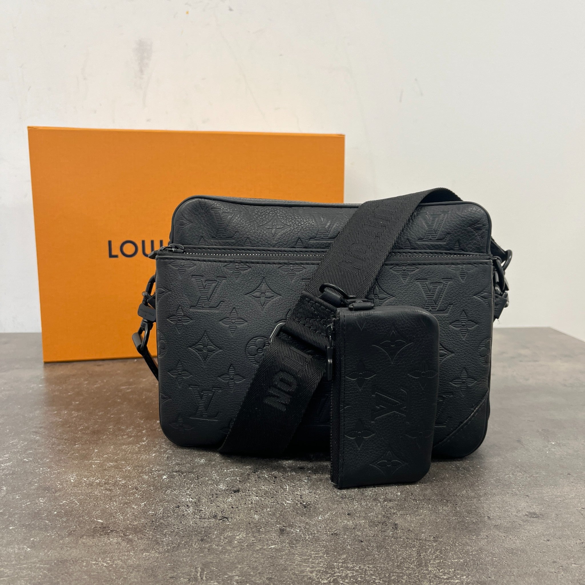 Men's Empreinte Leather Trio Messenger Bag Black