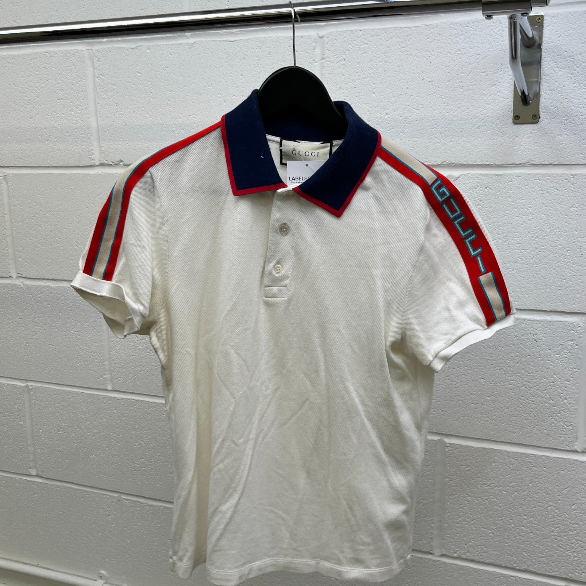 Men's Tape Logo Polo Shirt White Size M