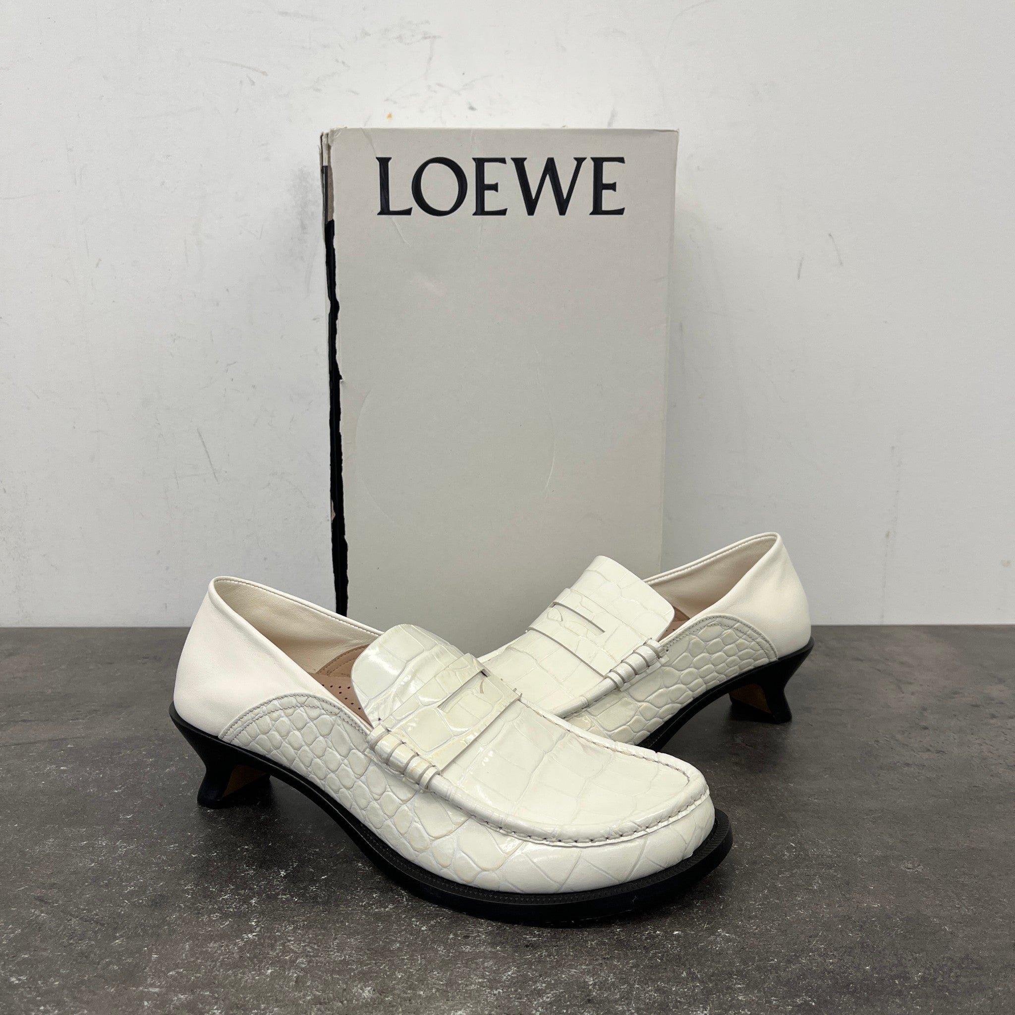 Women's Campo 45 Croc-Effect Leather Loafers White Size EU 40 / UK 7
