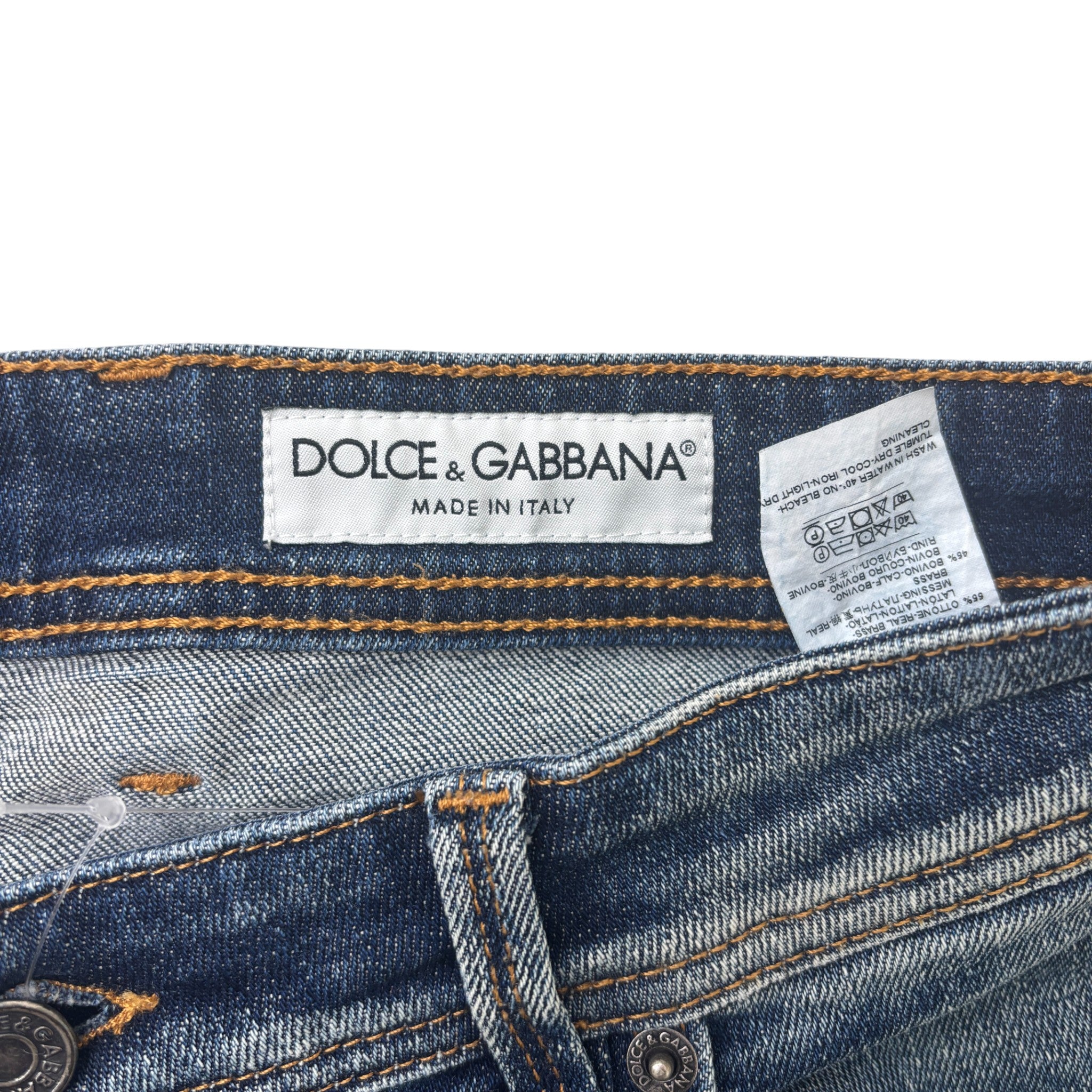 Men's Distressed Plaque Logo Jeans Blue Size Waist 30"