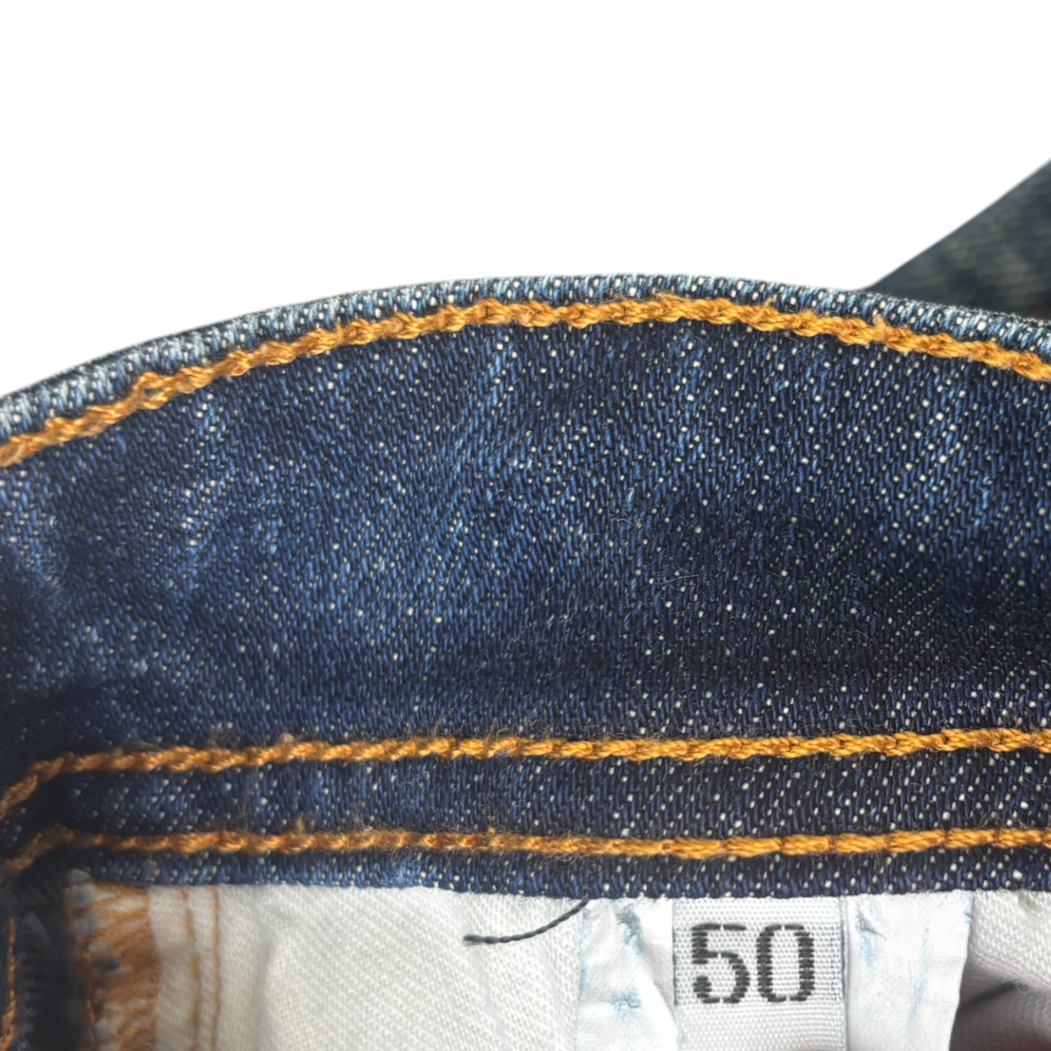 Men's Distressed Plaque Logo Jeans Blue Size Waist 30"