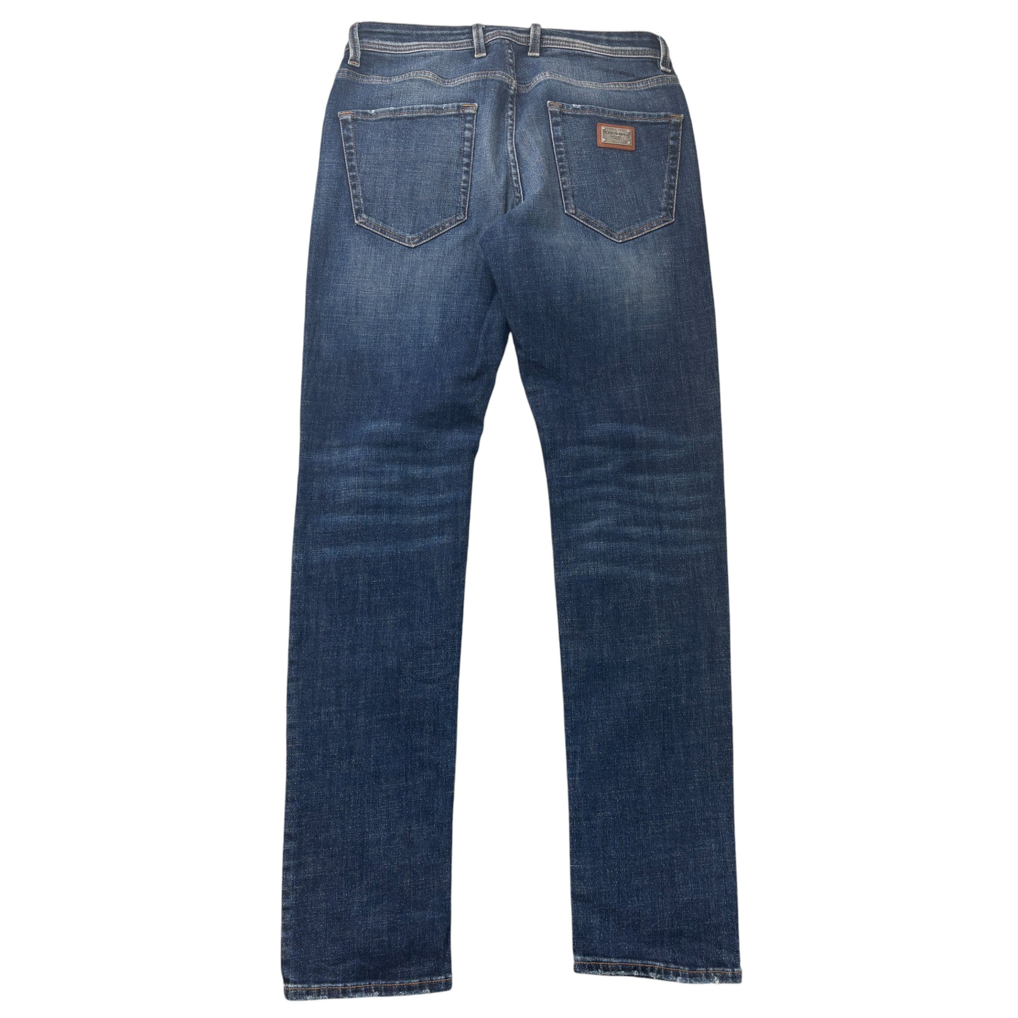 Men's Distressed Plaque Logo Jeans Blue Size Waist 30"