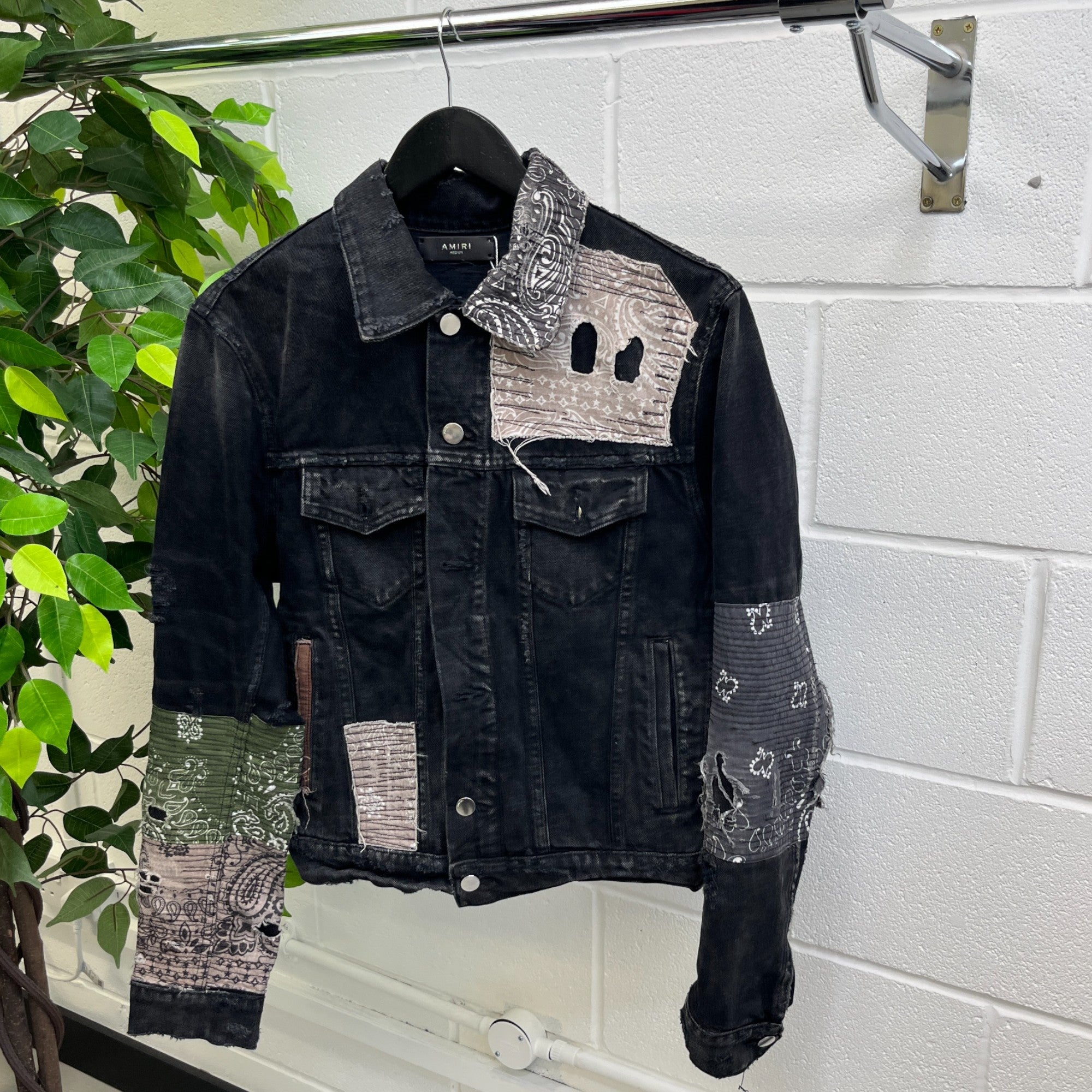 Men's Patchwork Distressed Jacket Black Size M