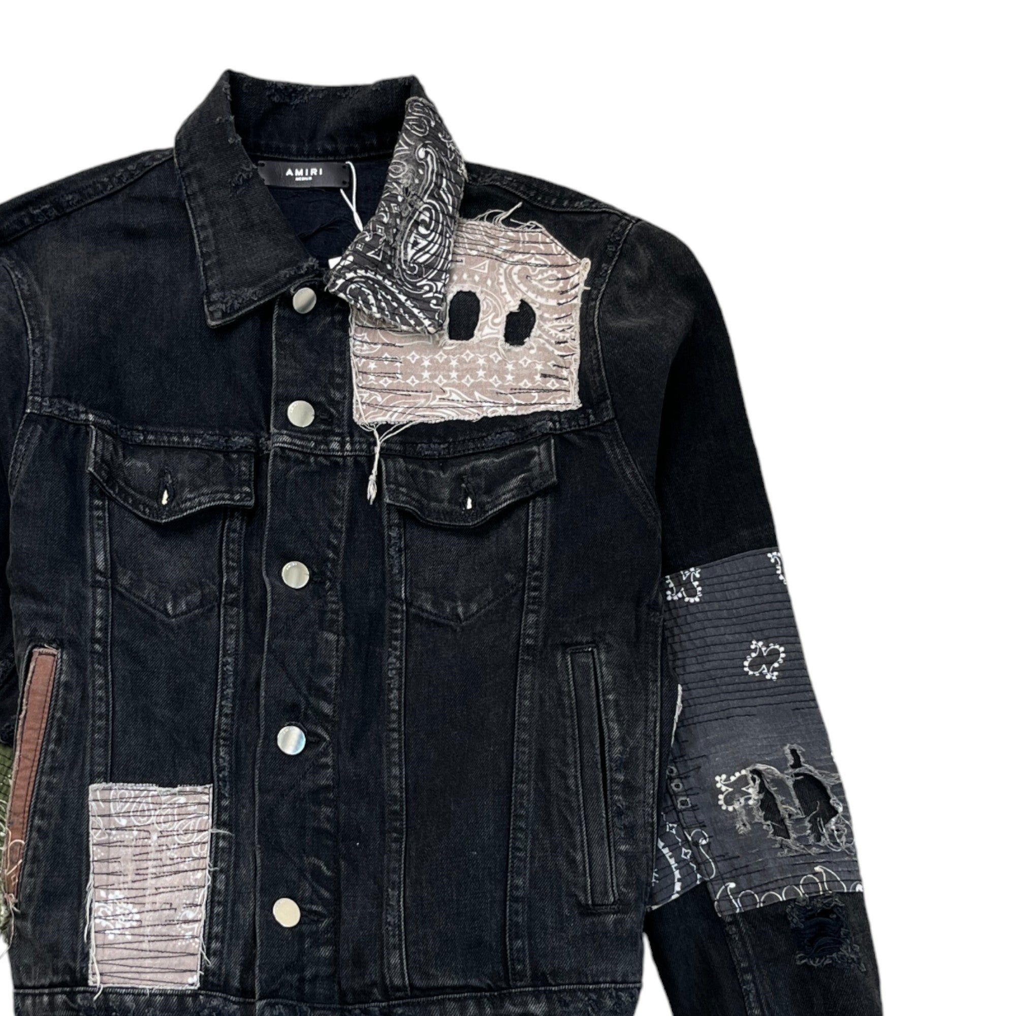 Men's Patchwork Distressed Jacket Black Size M