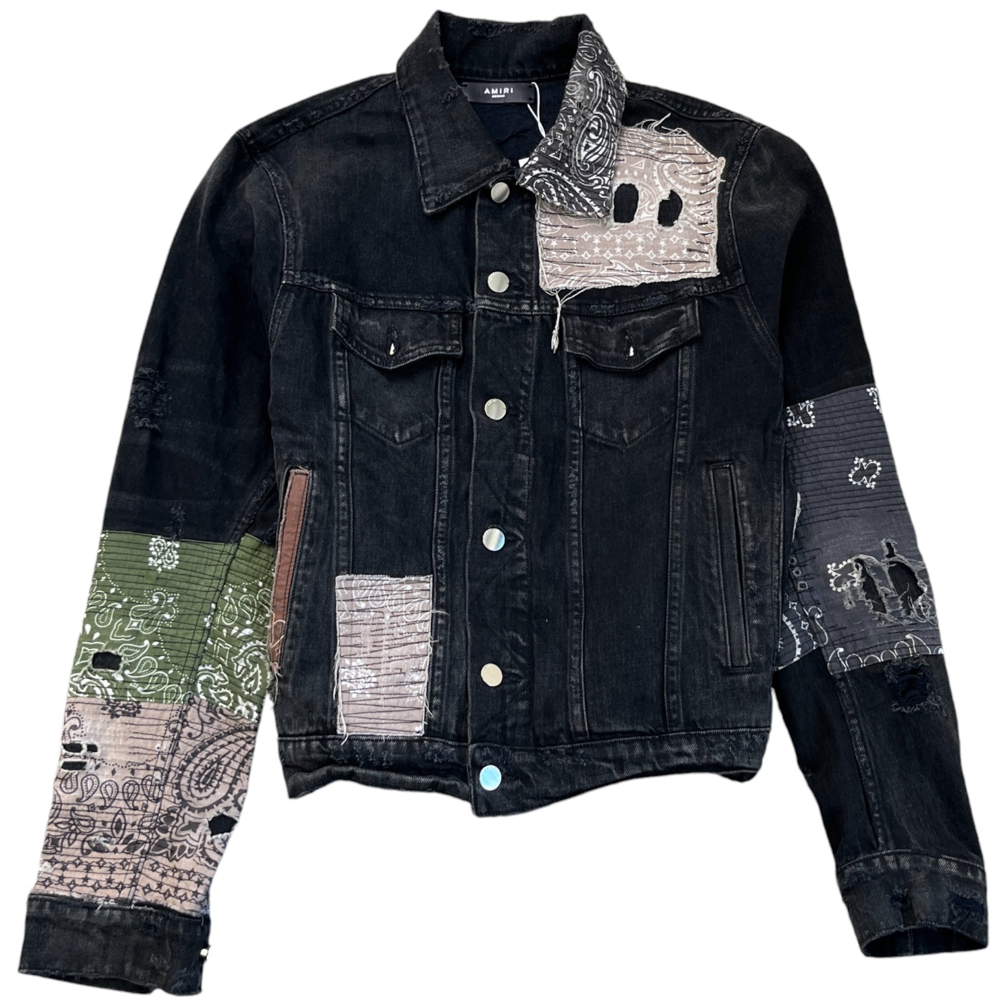 Men's Patchwork Distressed Jacket Black Size M
