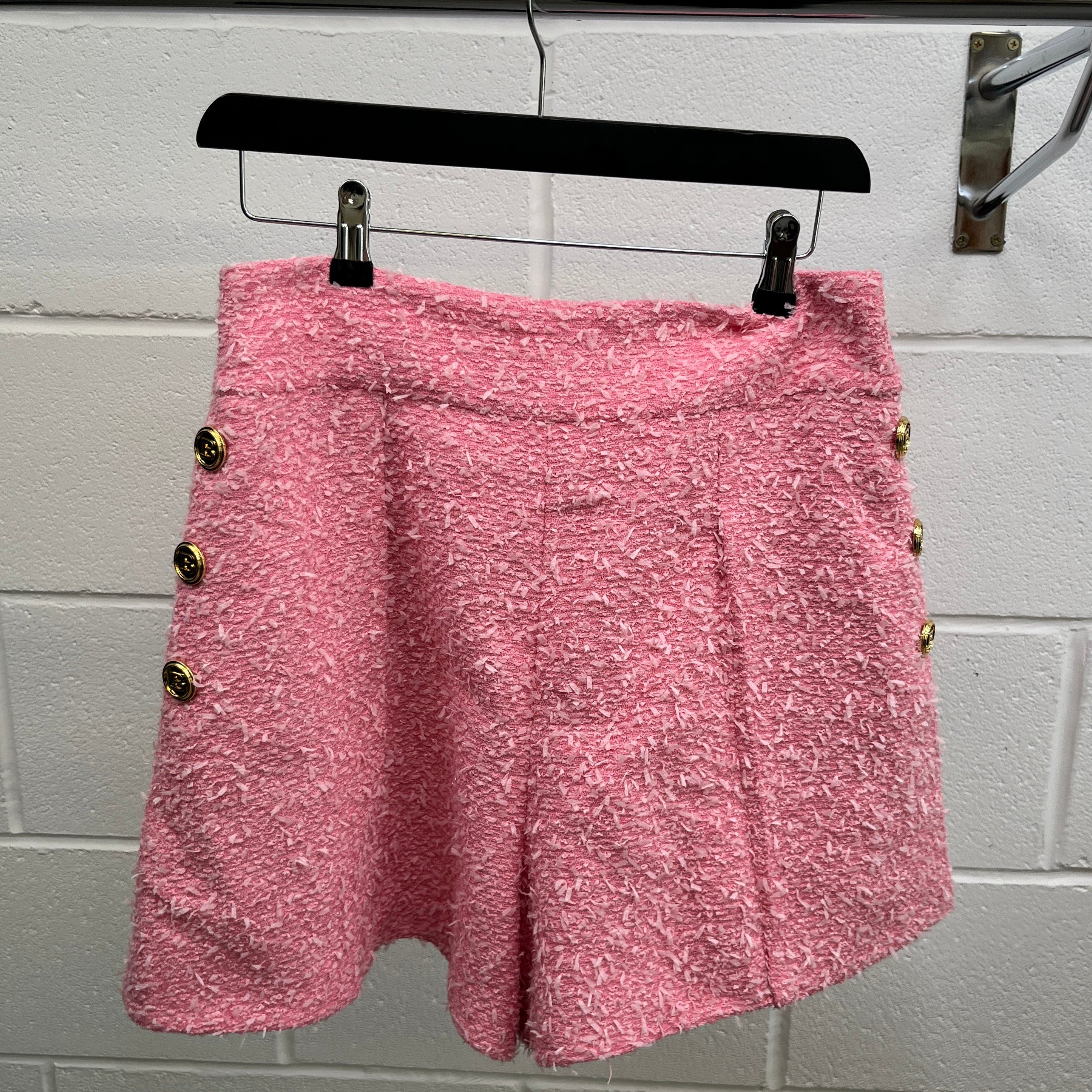 Women's Tweed Logo Button Shorts Pink Size S