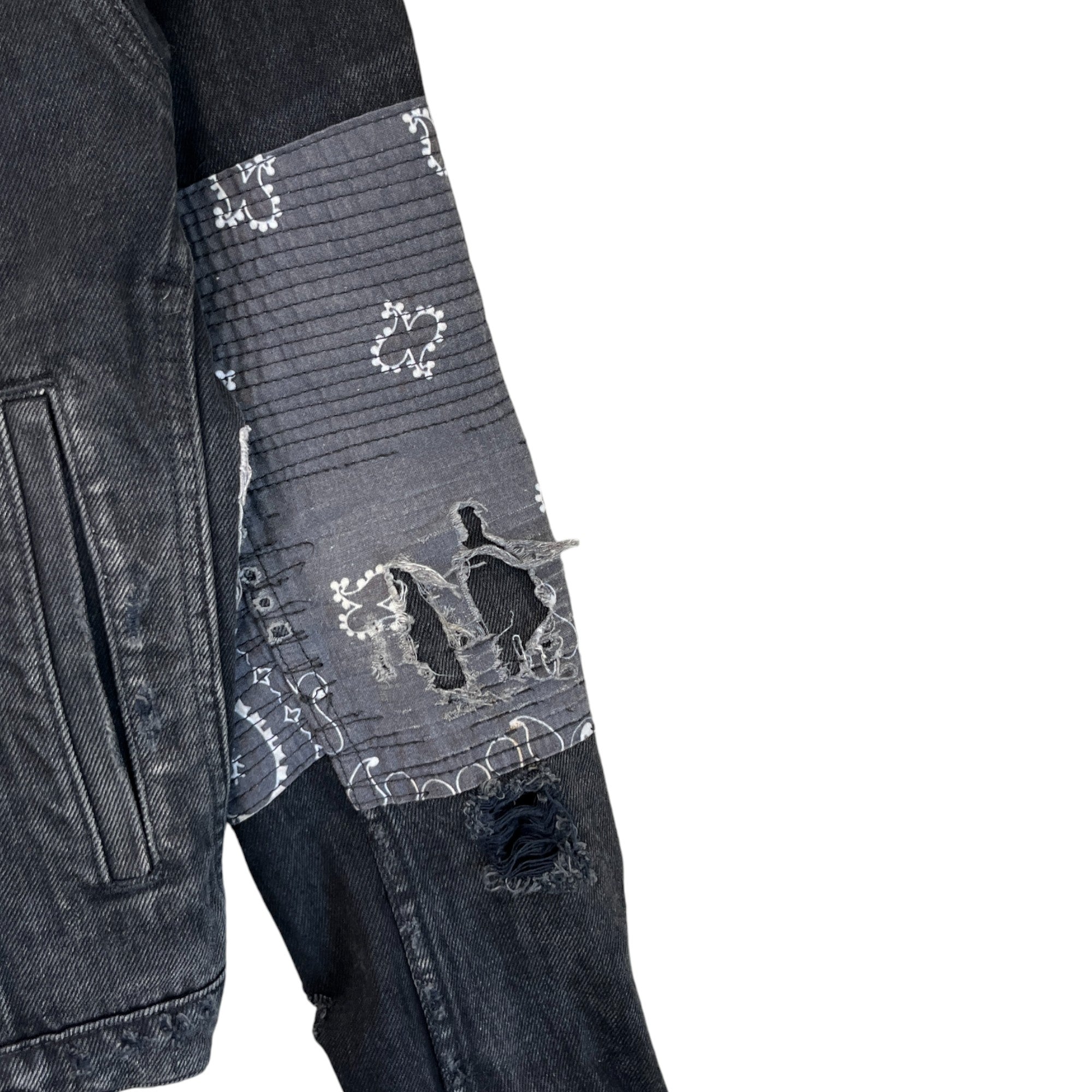 Men's Patchwork Distressed Jacket Black Size M