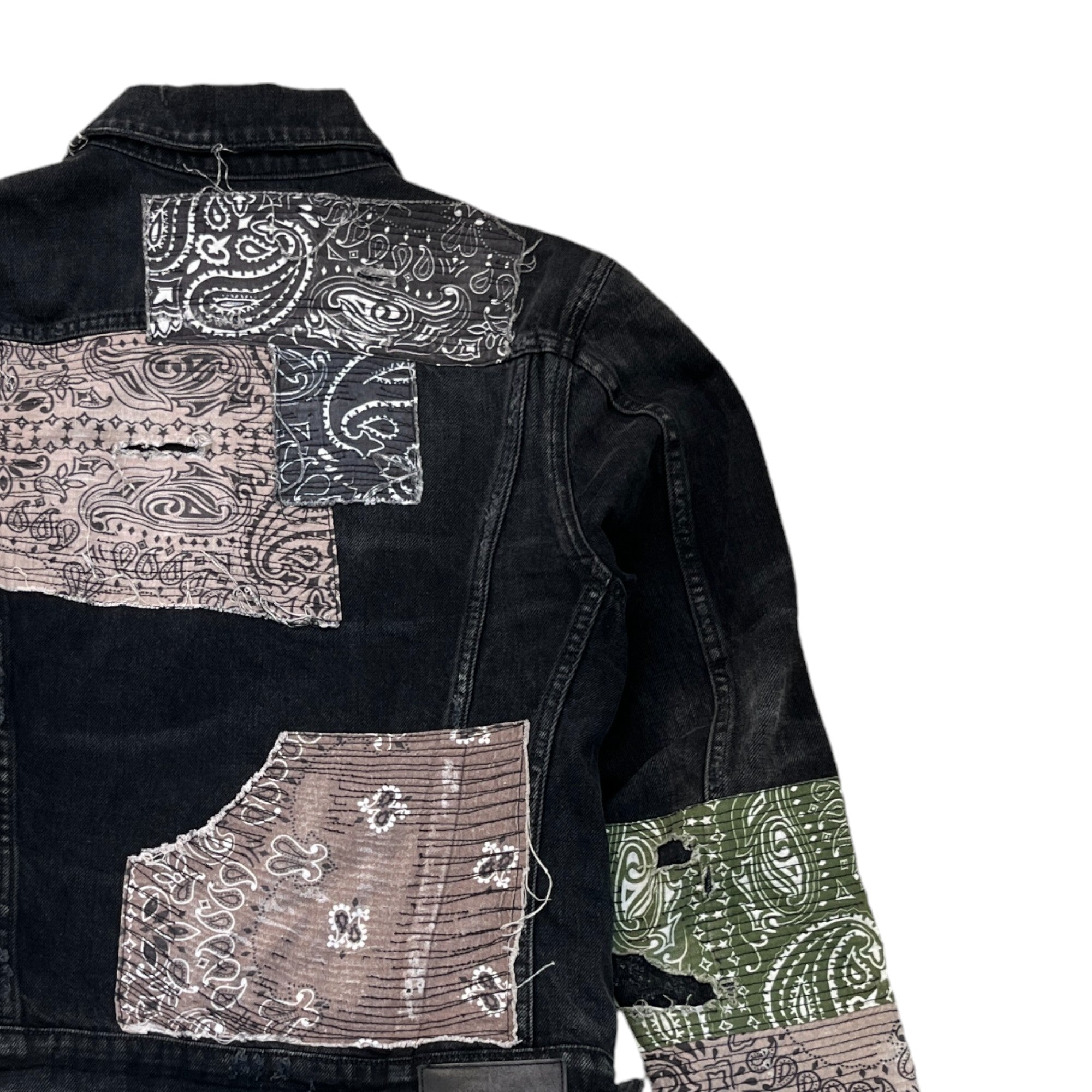 Men's Patchwork Distressed Jacket Black Size M