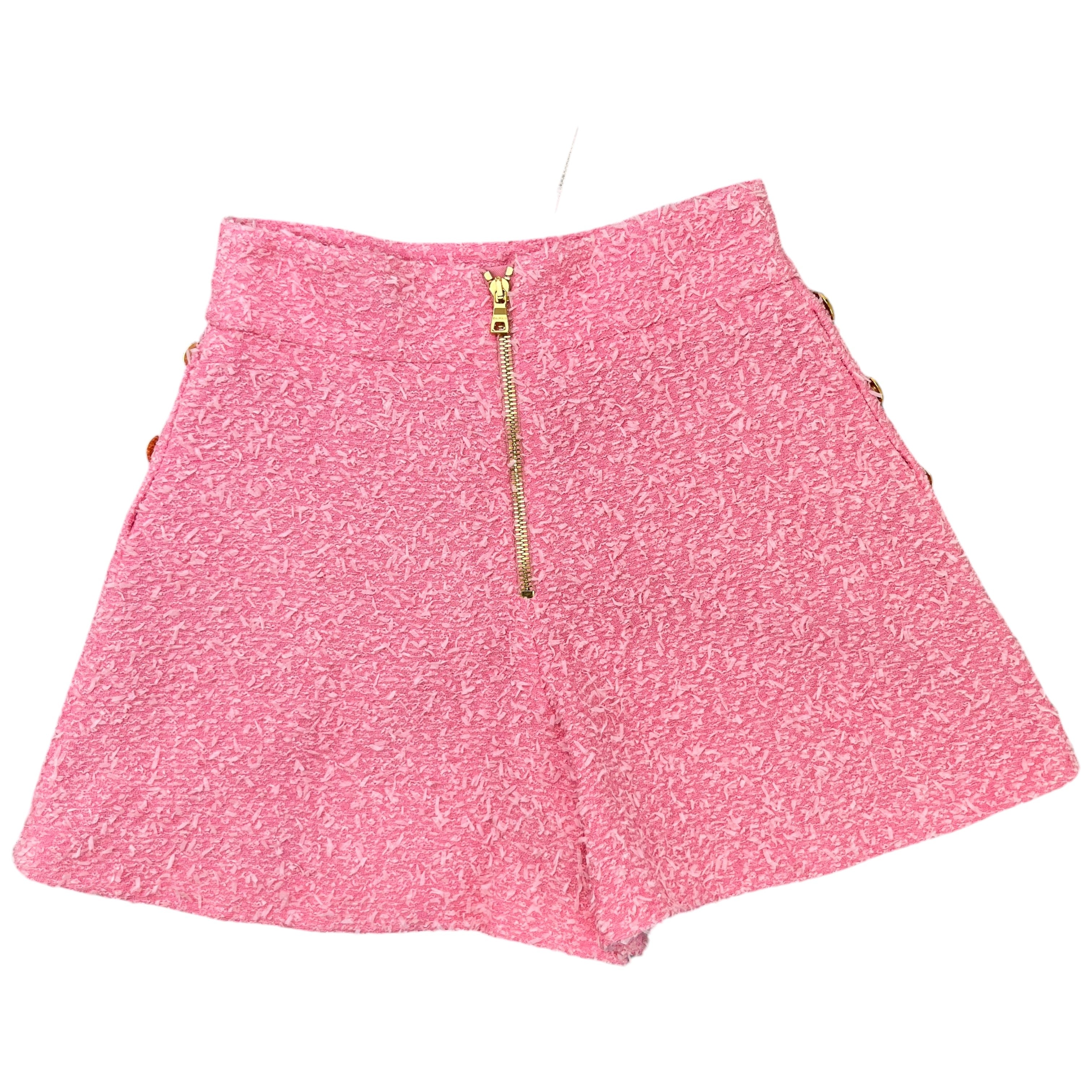 Women's Tweed Logo Button Shorts Pink Size S